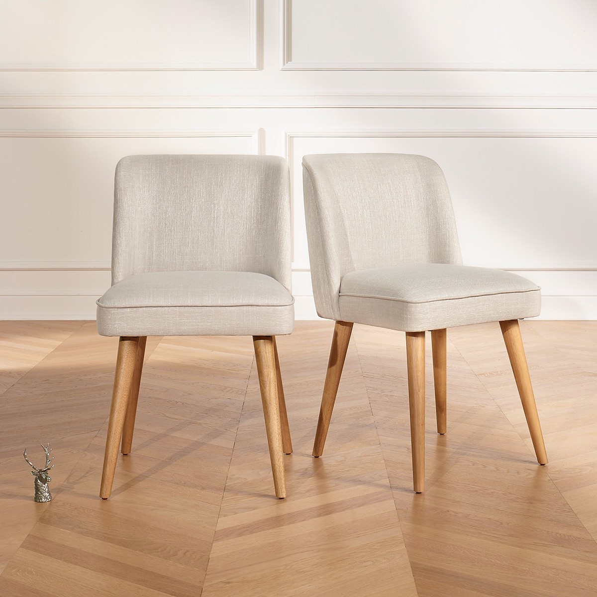 Lot de 2 chaises en hévéa et tissu anti feu APOLLINE nacre, ROBIN DES BOIS