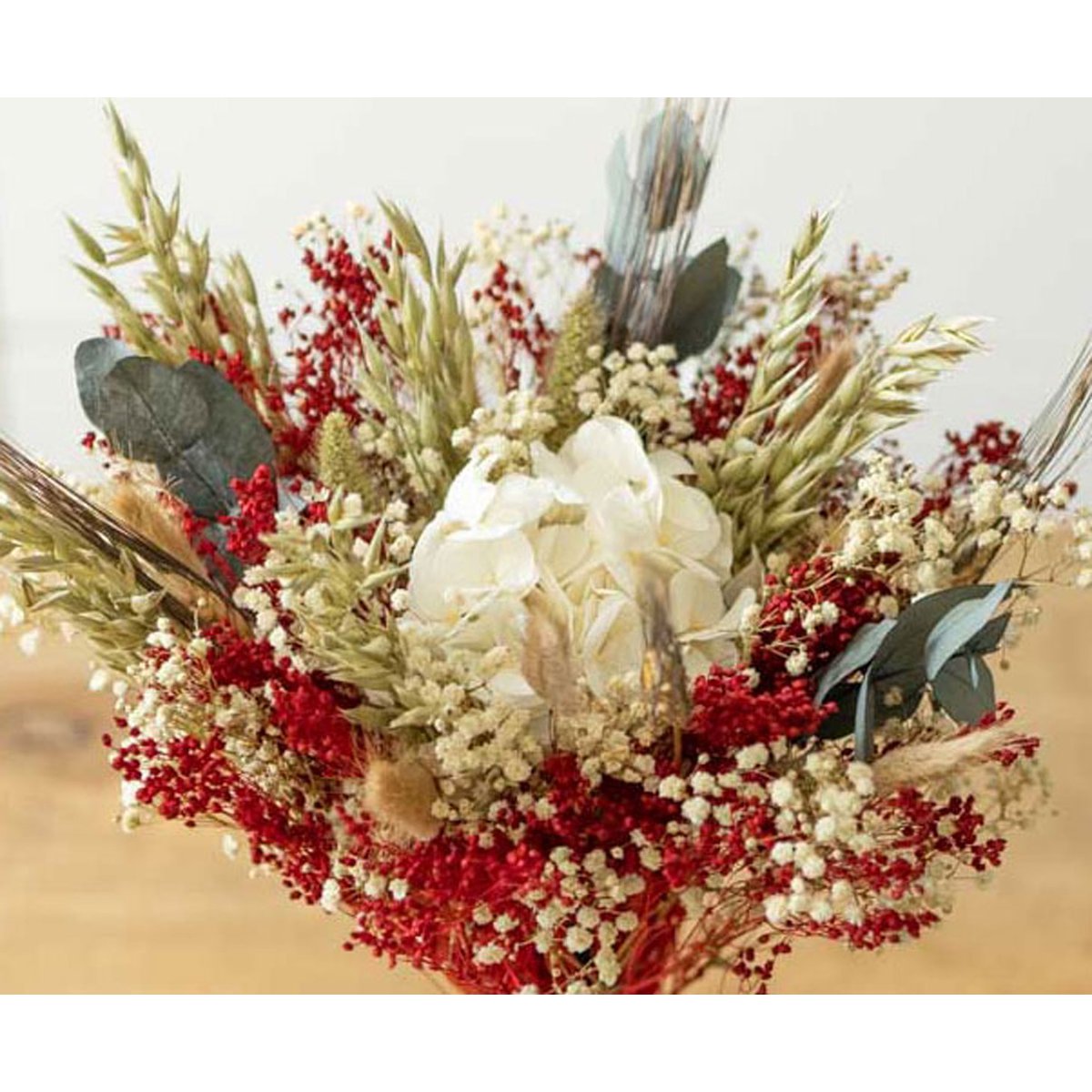 Bouquet de fleurs séchées S JEANNE rouge, blanc, RECONCILIATION VEGETALE