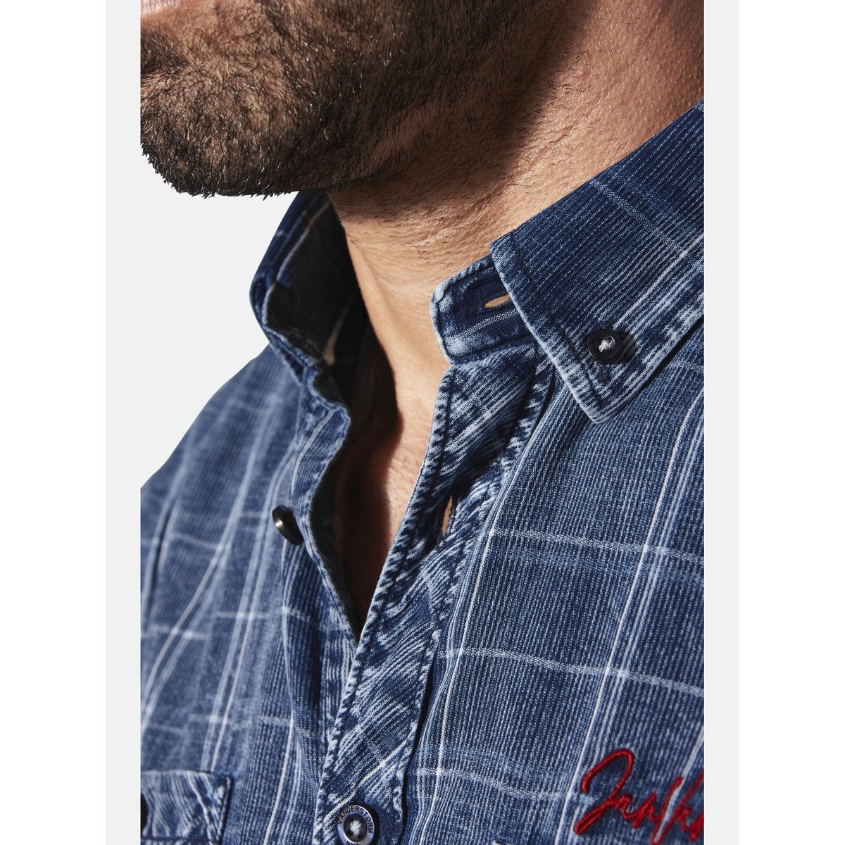 Chemise à manches courtes KJELTAN bleu à carreaux, JAN VANDERSTORM