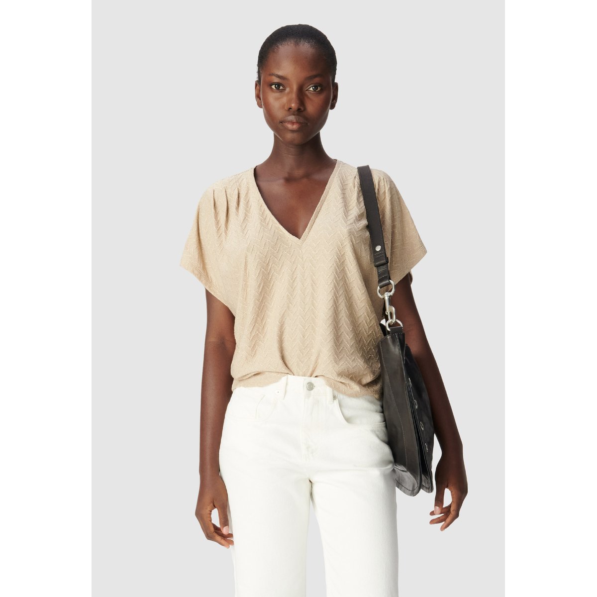 Tee-shirt loose tricot fil textile fantaisie champagne, IKKS