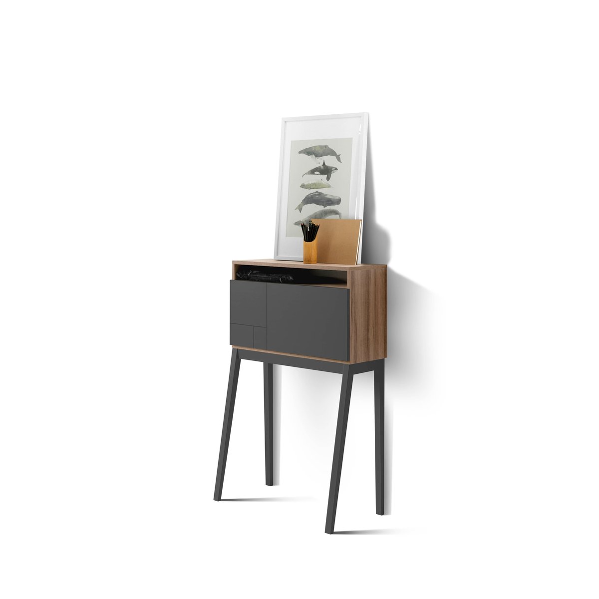 Bureau en placard porte rabattable, BRISTOL noyer-graphite, HERDASA
