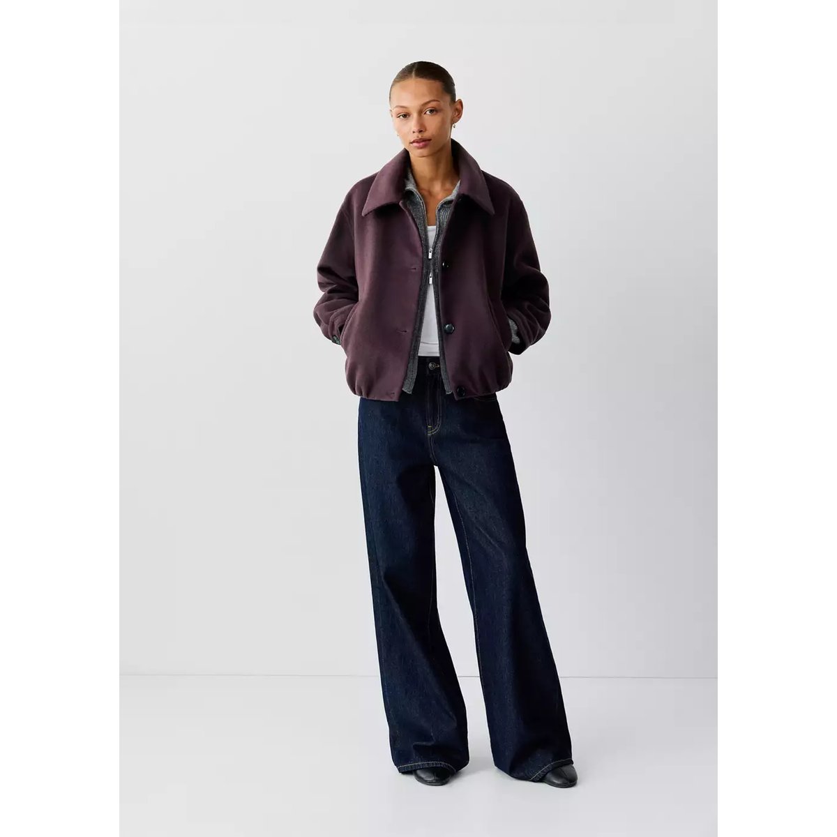 Manteau court col chemise grenat, MANGO TEEN
