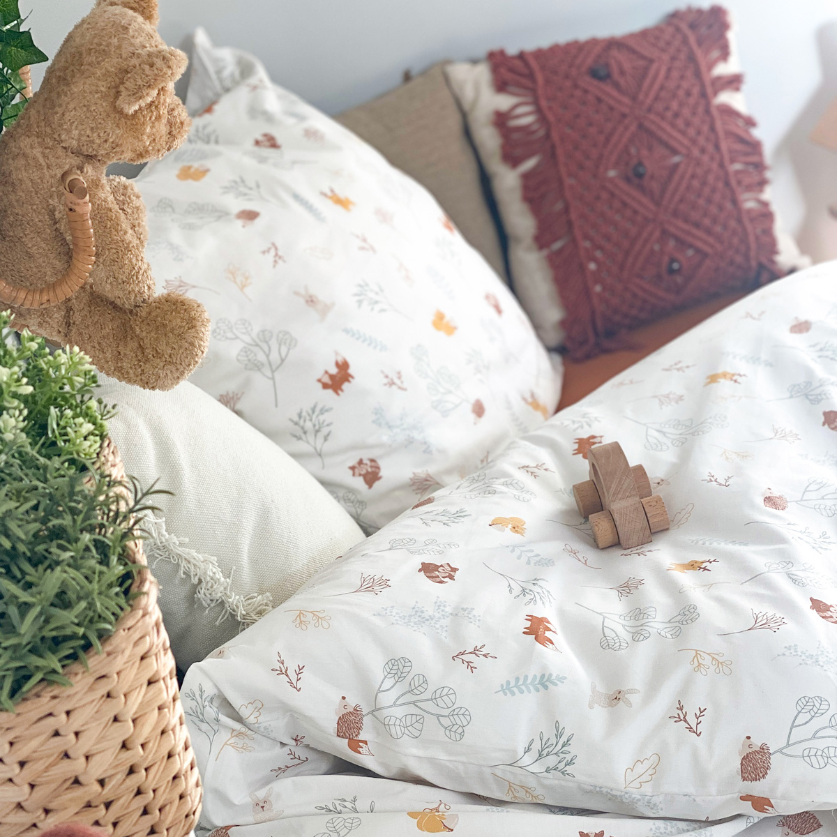 Parure de couette 1 personne coton bio DREAM FOREST ecru, LITTLE CREVETTE