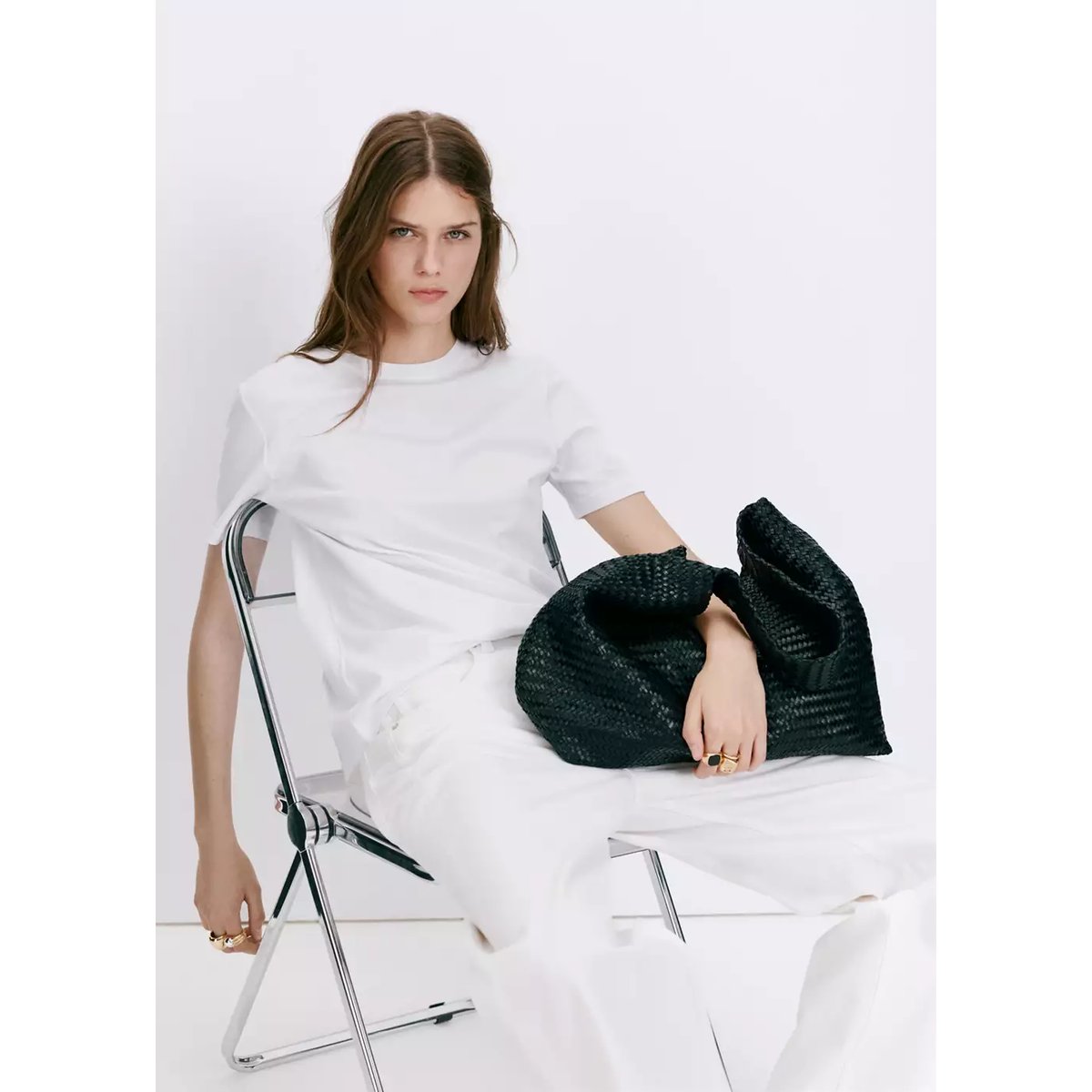 T-shirt coton col rond blanc, MANGO