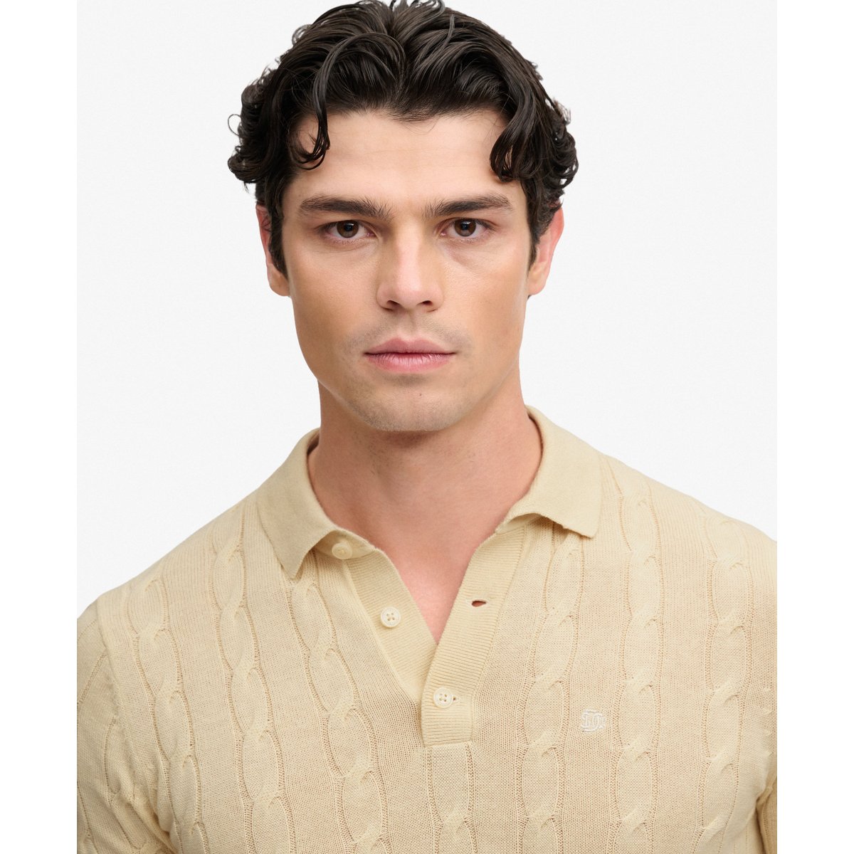 Polo Maille Torsadée Manches Longues Coupe Décontractée beige avoine, SUPERDRY