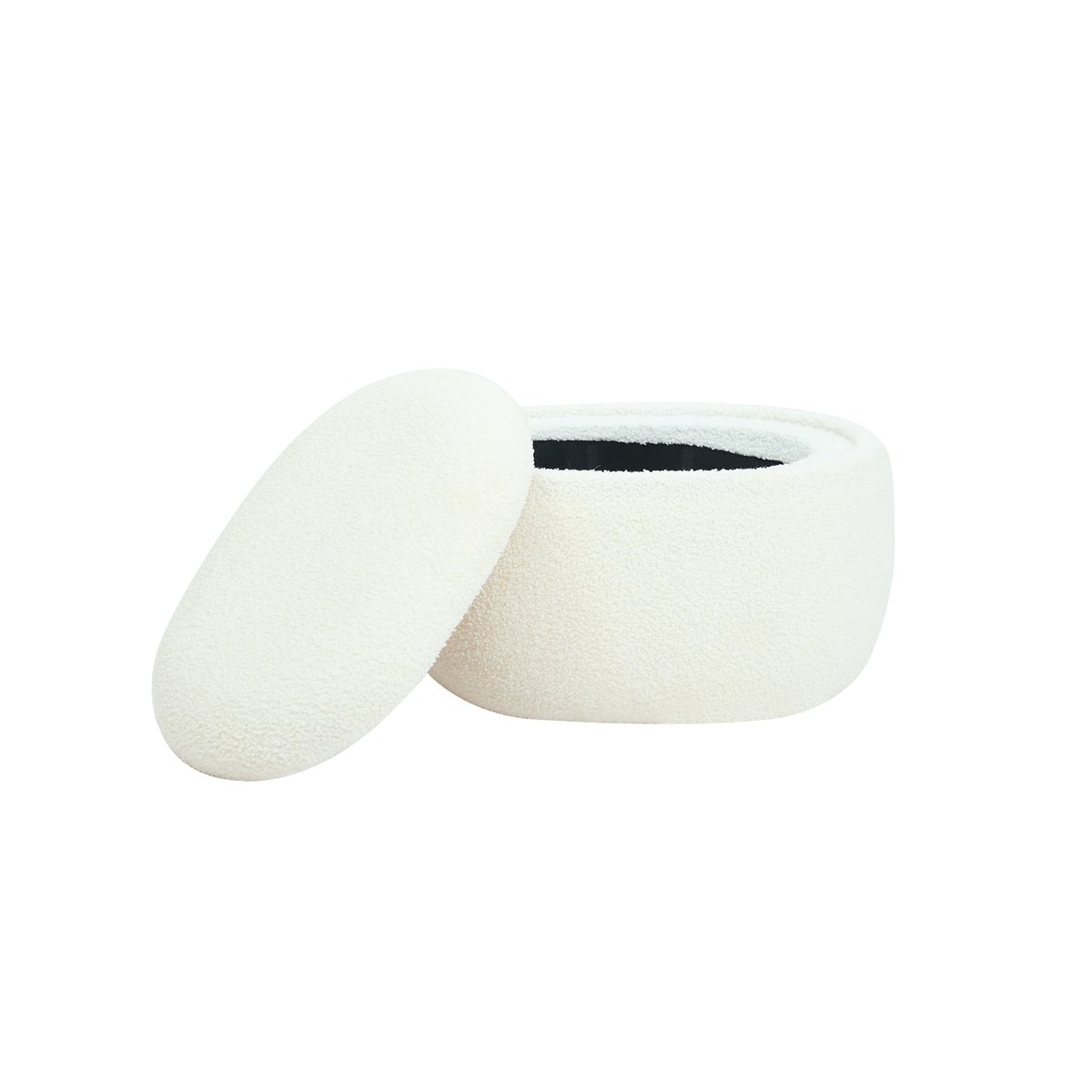 Pouf, table basse avec rangement, bouclette, VASA blanc cassé, NORDLYS