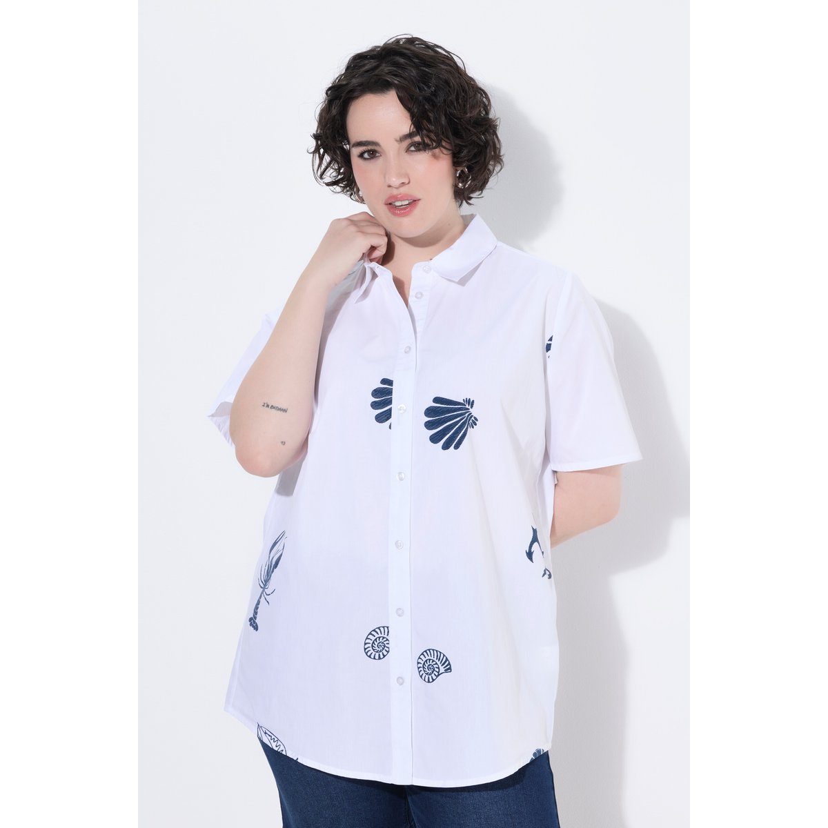 Chemisier, motifs marins, coupe en A blanc neige, ULLA POPKEN