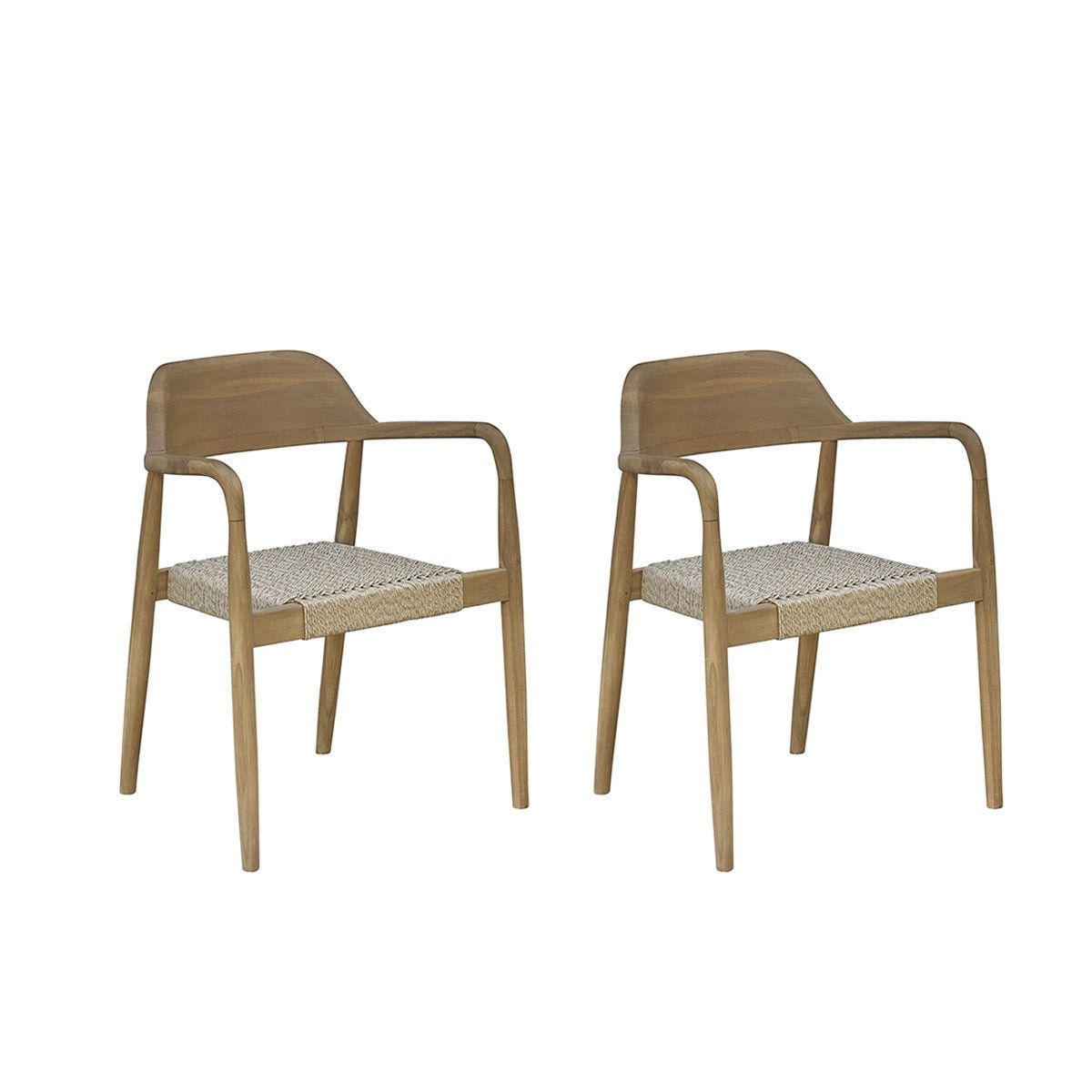 Lot de 2 fauteuils de jardin en teck massif et cordage  ALIZÉ naturel, BERAH GETAH