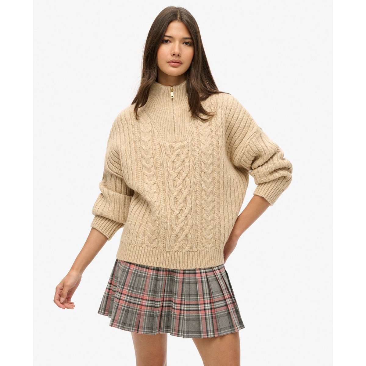 Mini-jupe plissée Vintage carreaux roses vintage, SUPERDRY