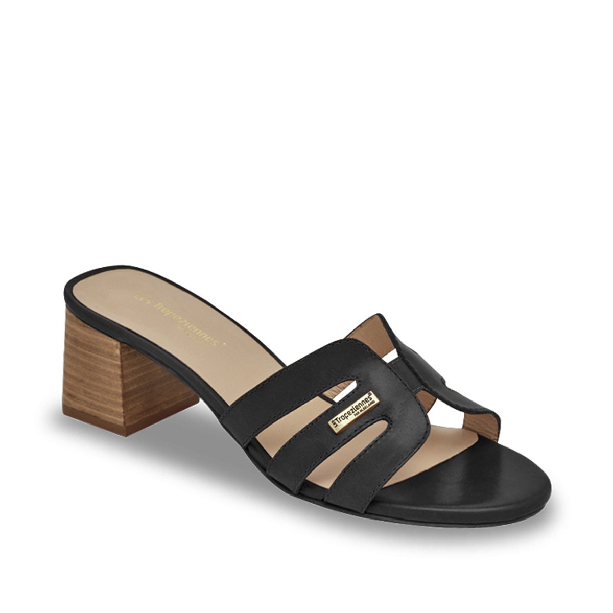 Mules à talons en cuir LIVIA noir, LES TROPEZIENNES PAR M.BELARBI