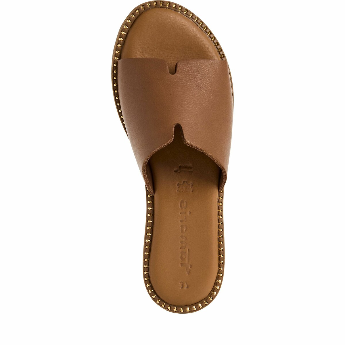 Mules plates en cuir cognac, TAMARIS