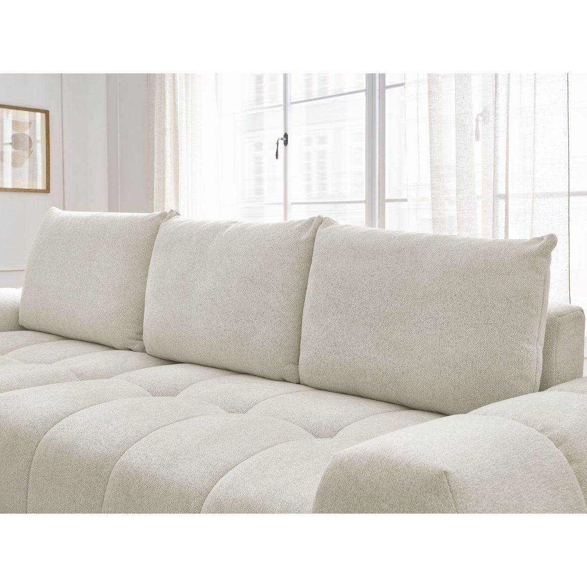 Canapé d'angle convertible 3 places en tissu chiné, EVEREST blanc, BOBOCHIC