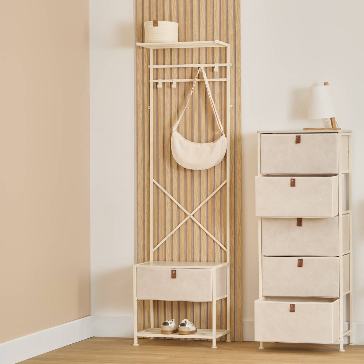 Rangement haut 5 tiroirs en acier et bois TISSA beige, 5FIVE SIMPLY SMART