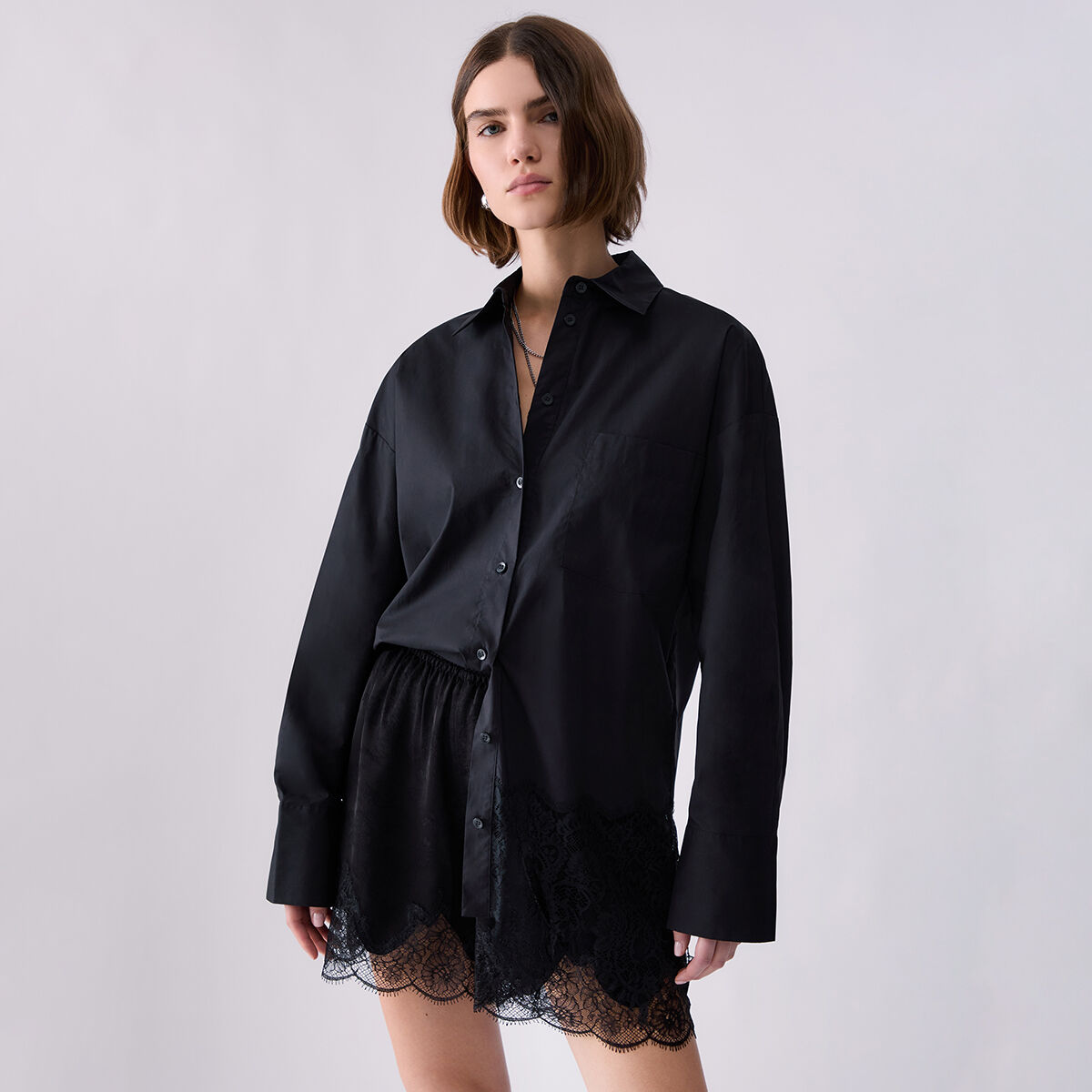 Chemise en popeline avec dentelle noir, LIU JO