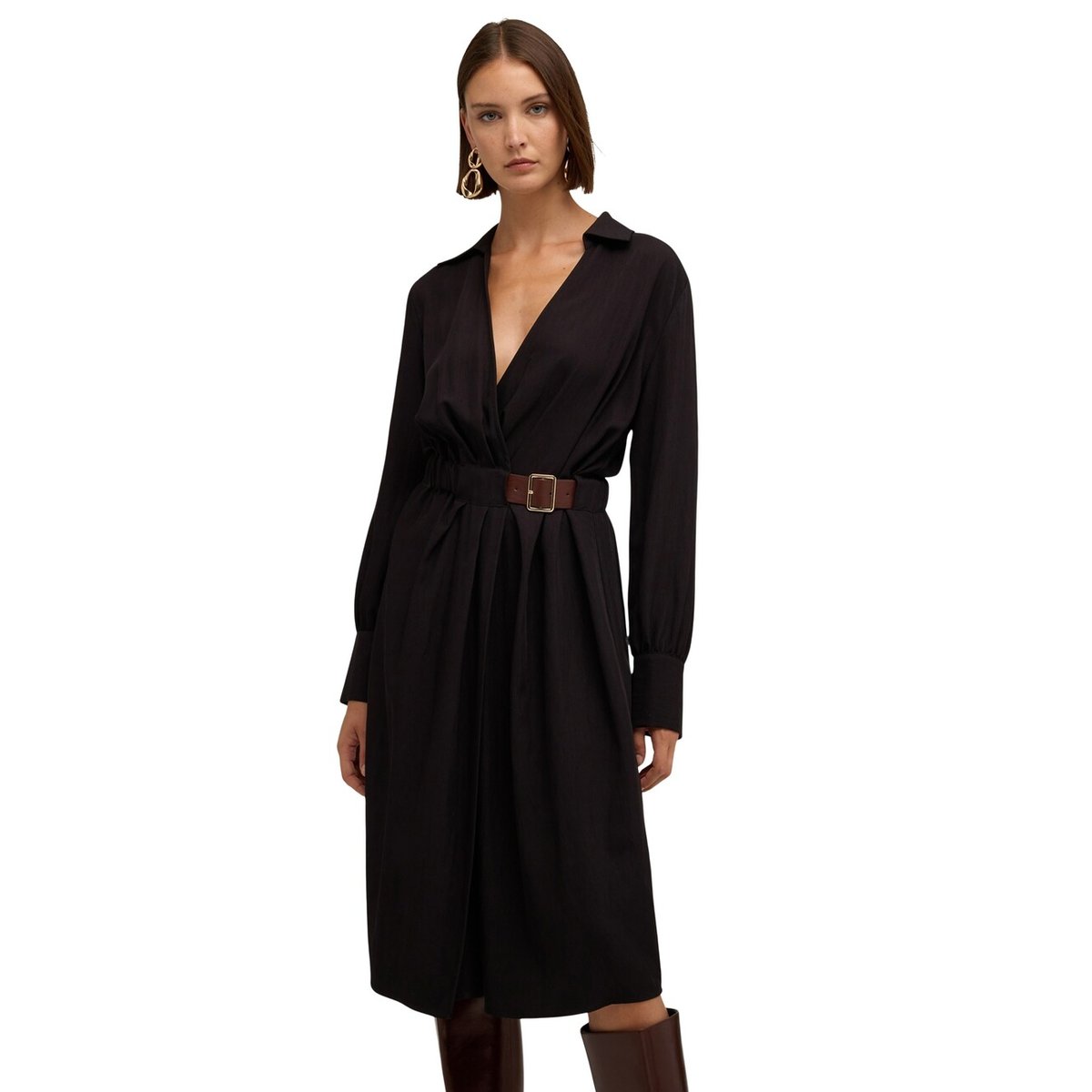 Robe chemise drapée noir, MOTIVI