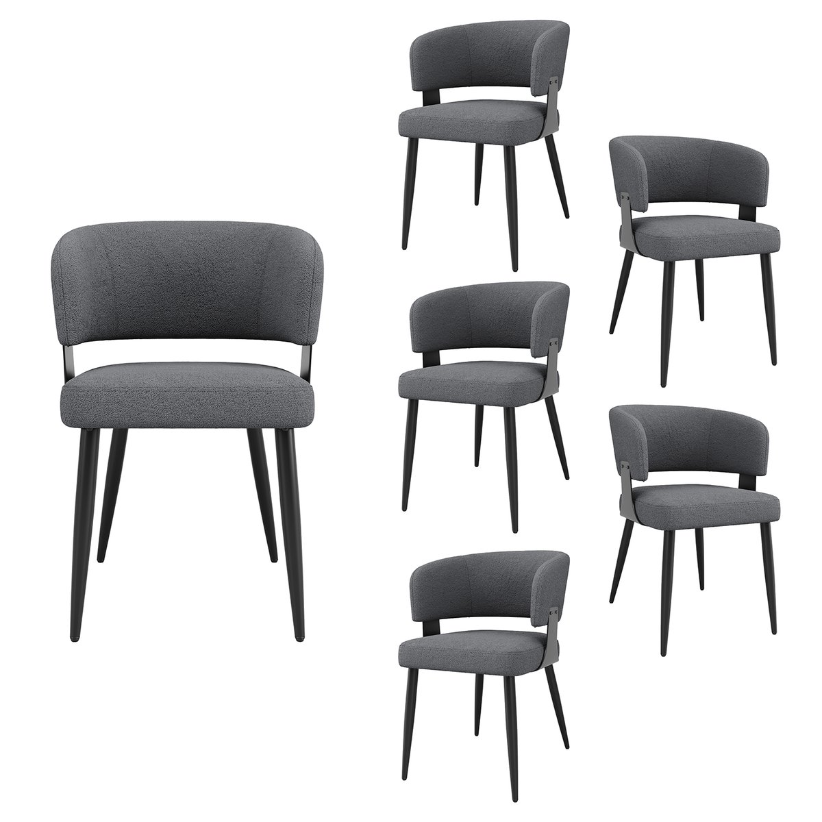 Lot de 6 chaises de salle à manger style industriel en tissu, CASEMI gris, MEUBLES COSY