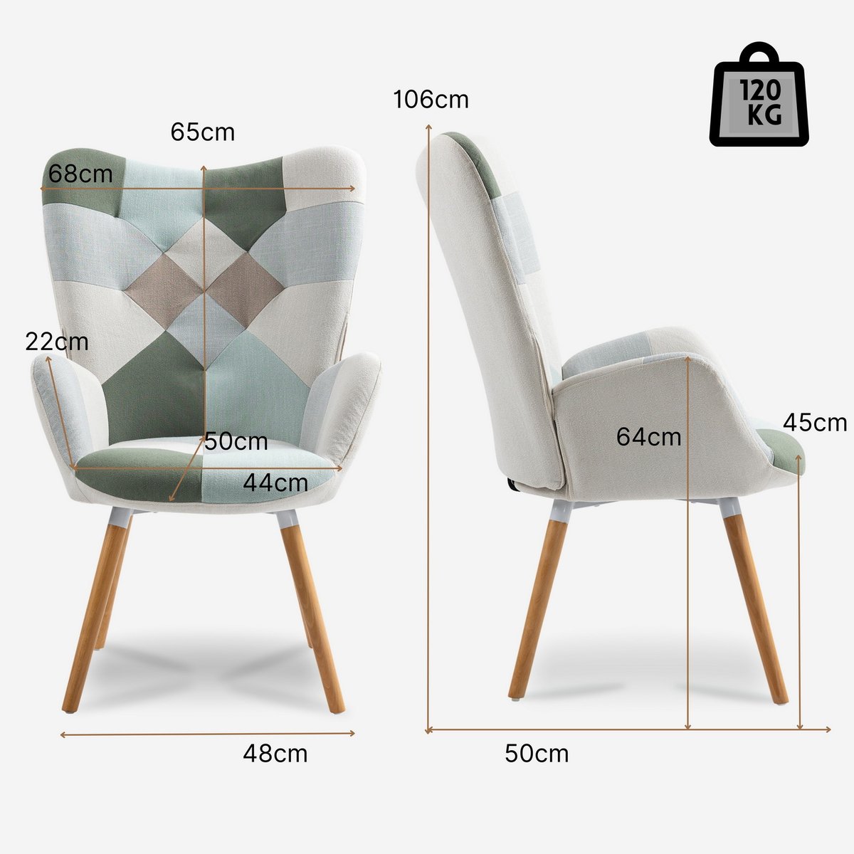 Fauteuil relax fauteuil confortable en tissu scandinave, FUNKEL multicolore, MEUBLES COSY