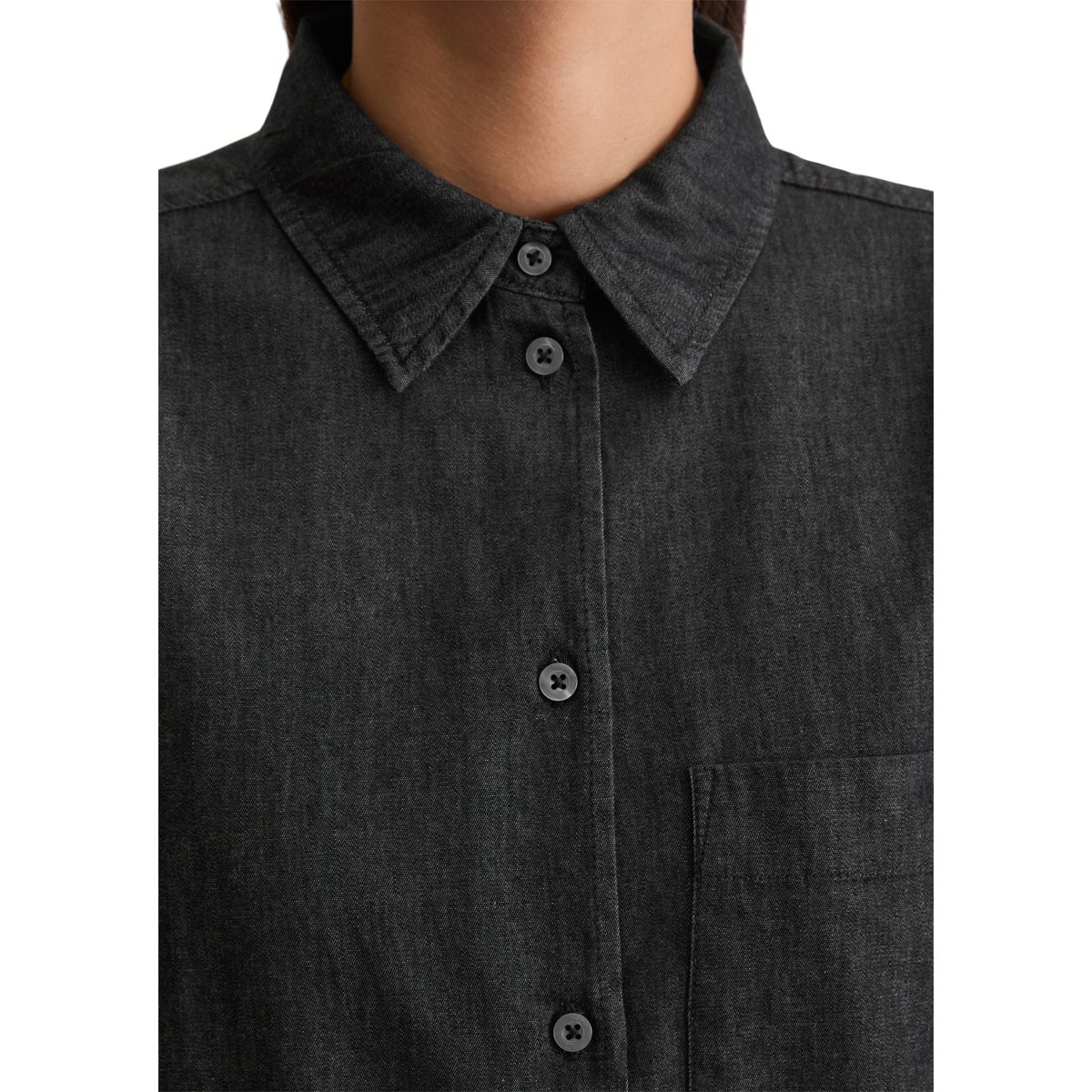 Blouse relaxed en coton chambray bleu fooncé, MARC O'POLO
