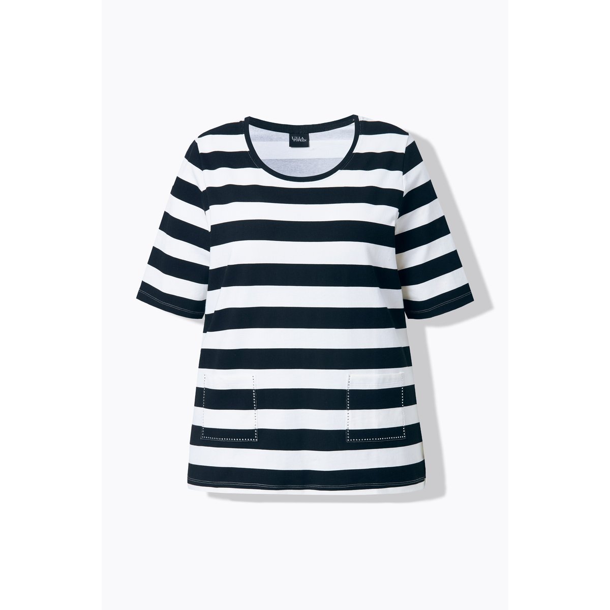 T-shirt rayé avec poches noir, ULLA POPKEN