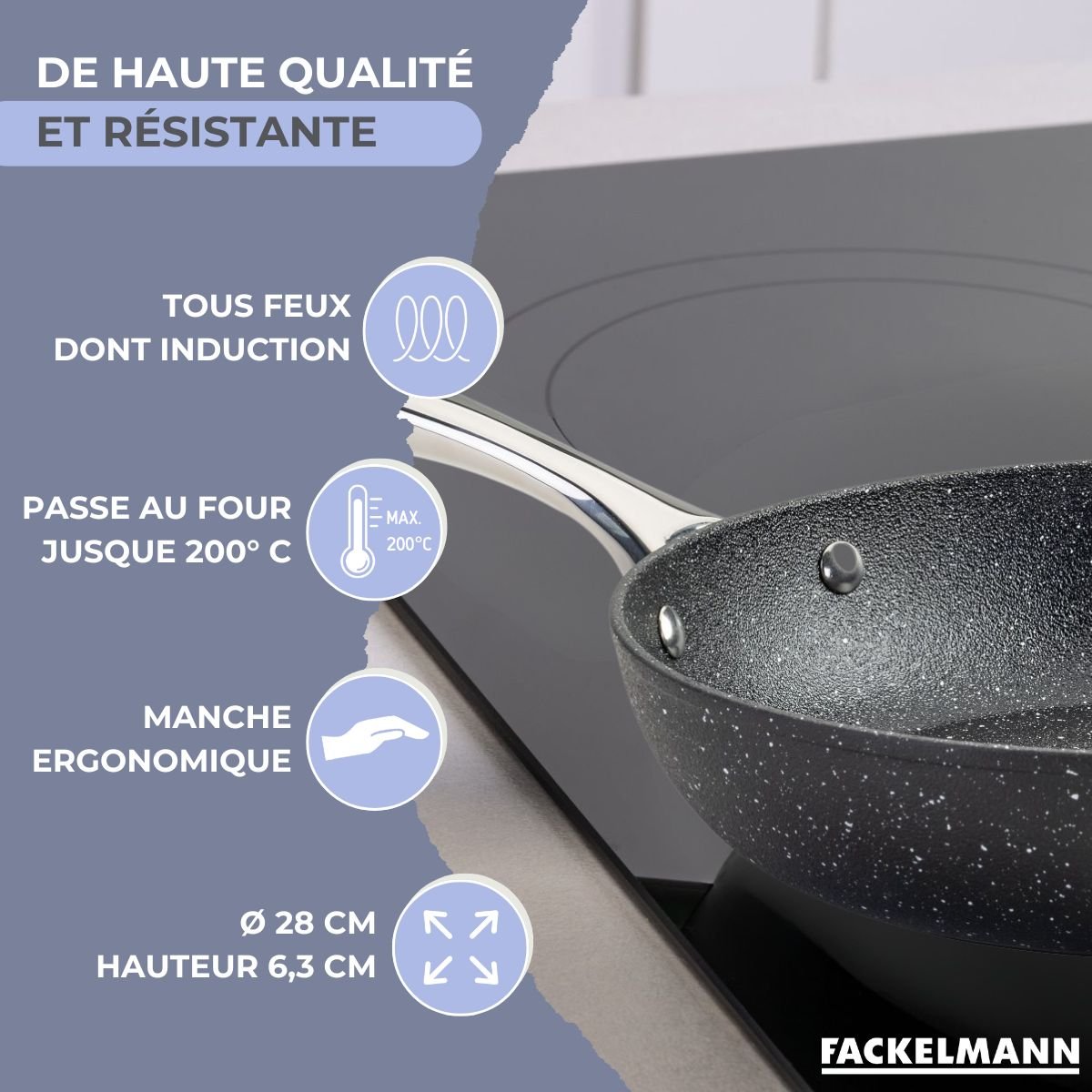 Poêle 28 cm fonte aluminium revêtement antiadhésif céramique gris,noir, FACKELMANN