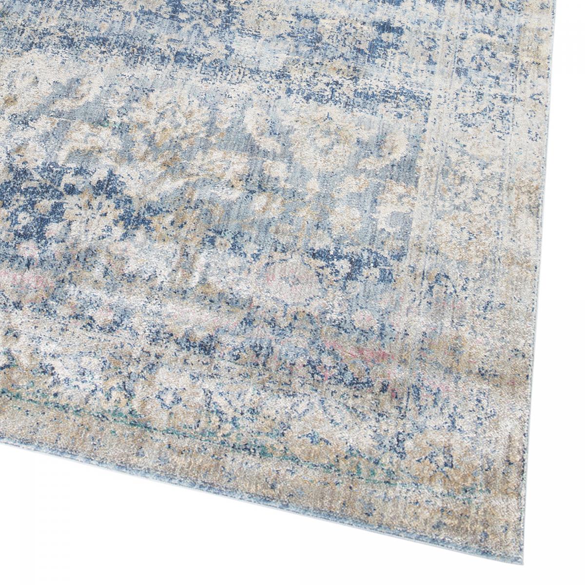 Tapis salon et chambre tissé motif abstrait BELANO bleu, beige, rose, UN AMOUR DE TAPIS