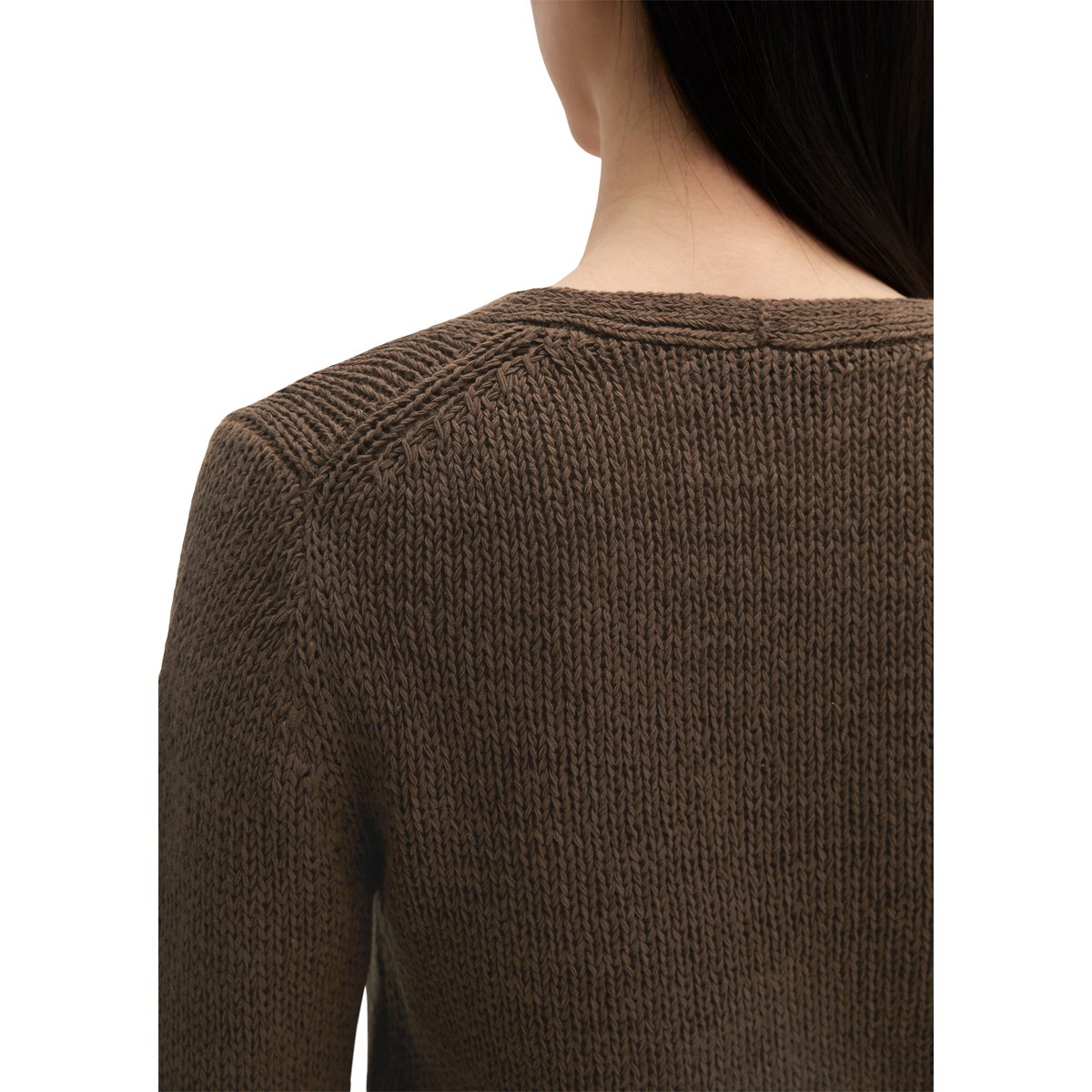 Cardigan slim en fil à bandelettes marron fonce, MARC O'POLO