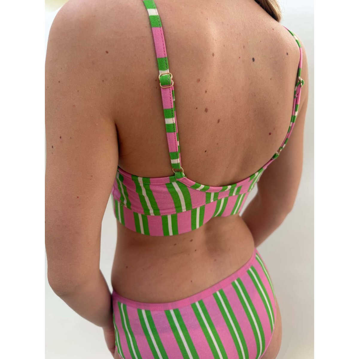 Brassière coton imprimé rayures vert et rose à rayures, WE ARE JOLIES