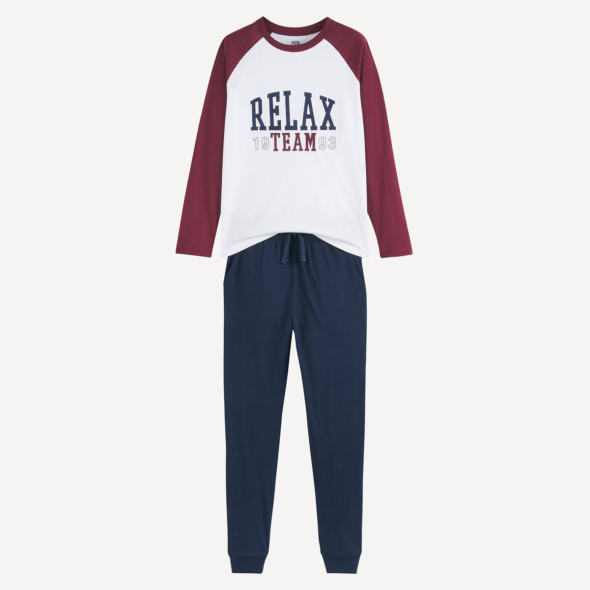 Pyjama coton, message imprimé blanc/marine, LA REDOUTE COLLECTIONS