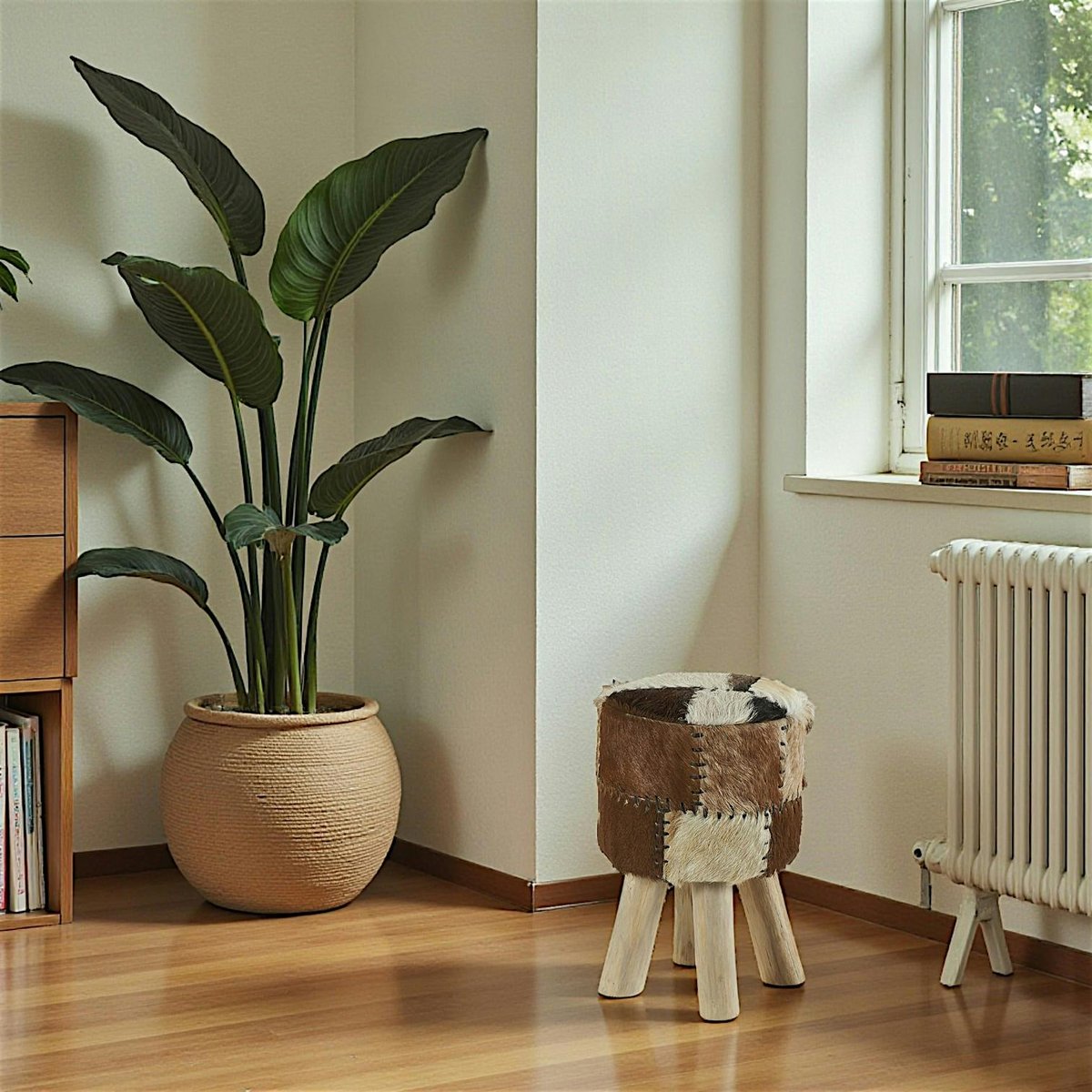 Pouf bois de teck peau Lampang bois naturel, PIER IMPORT