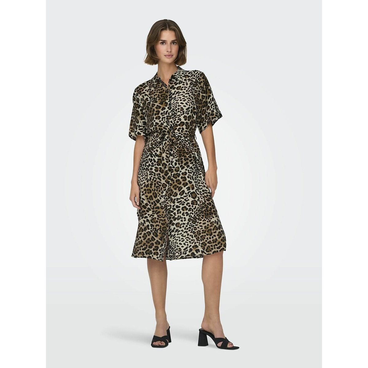 Robe midi, manches courtes imprimé léopard, JDY