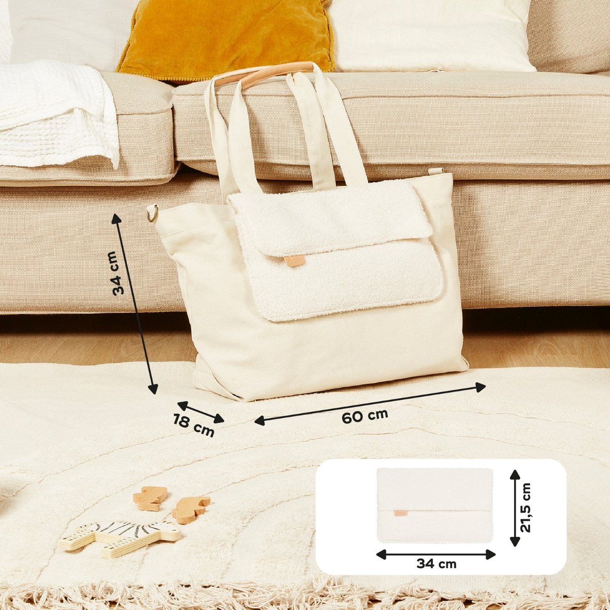 Sac à langer tote bag iconique et tendance beige, BABYMOOV
