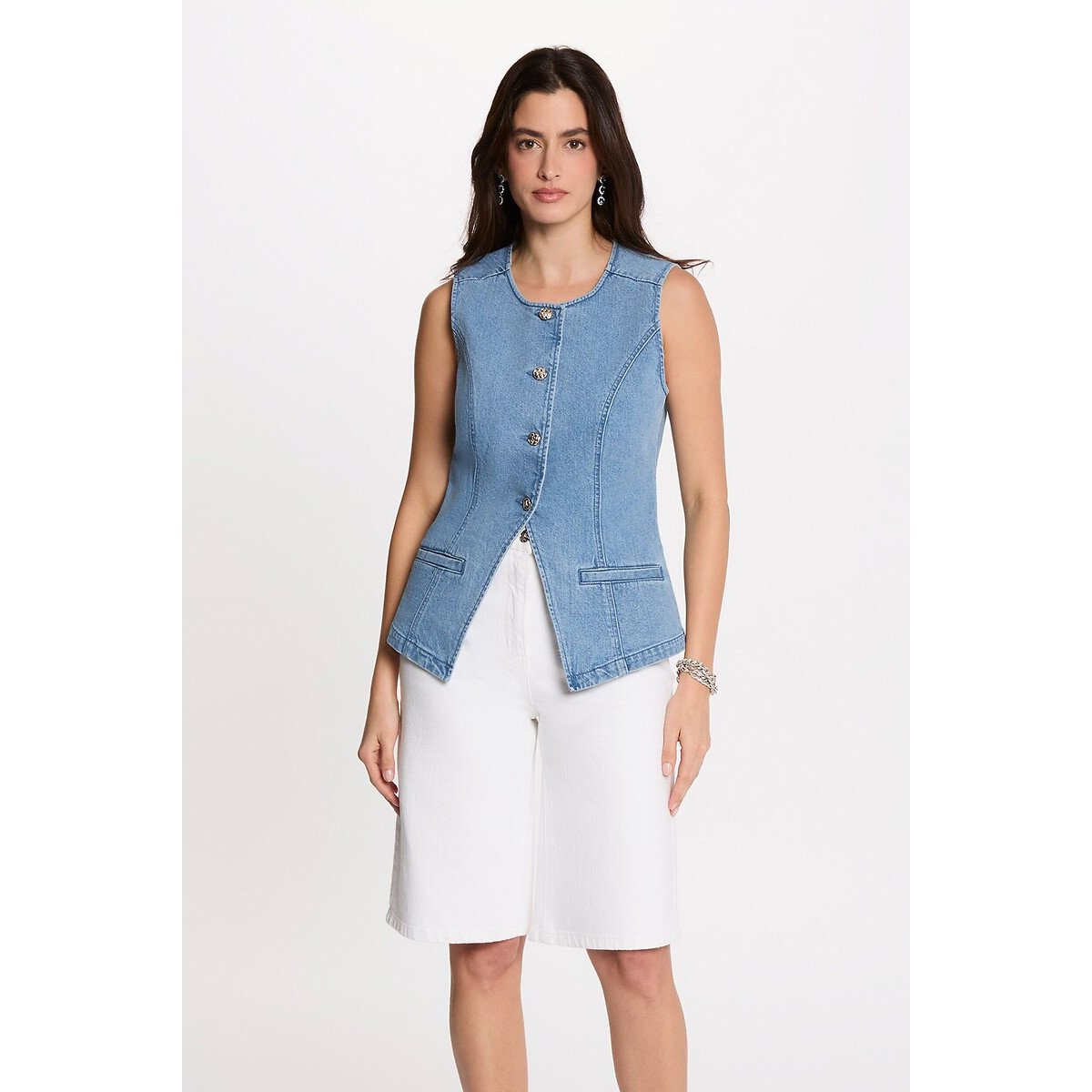 Gilet jean sans manches denim stone, MORGAN