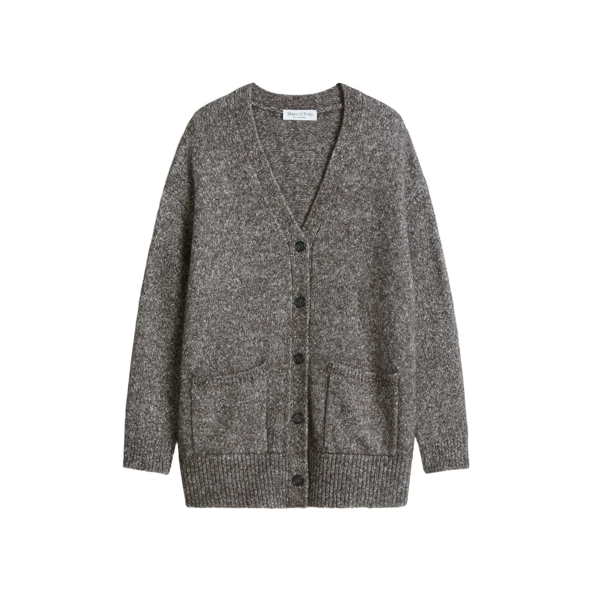 Cardigan long et ample en un mélange douillet de coton bio et de laine d'alpaga marron fonce, MARC O'POLO
