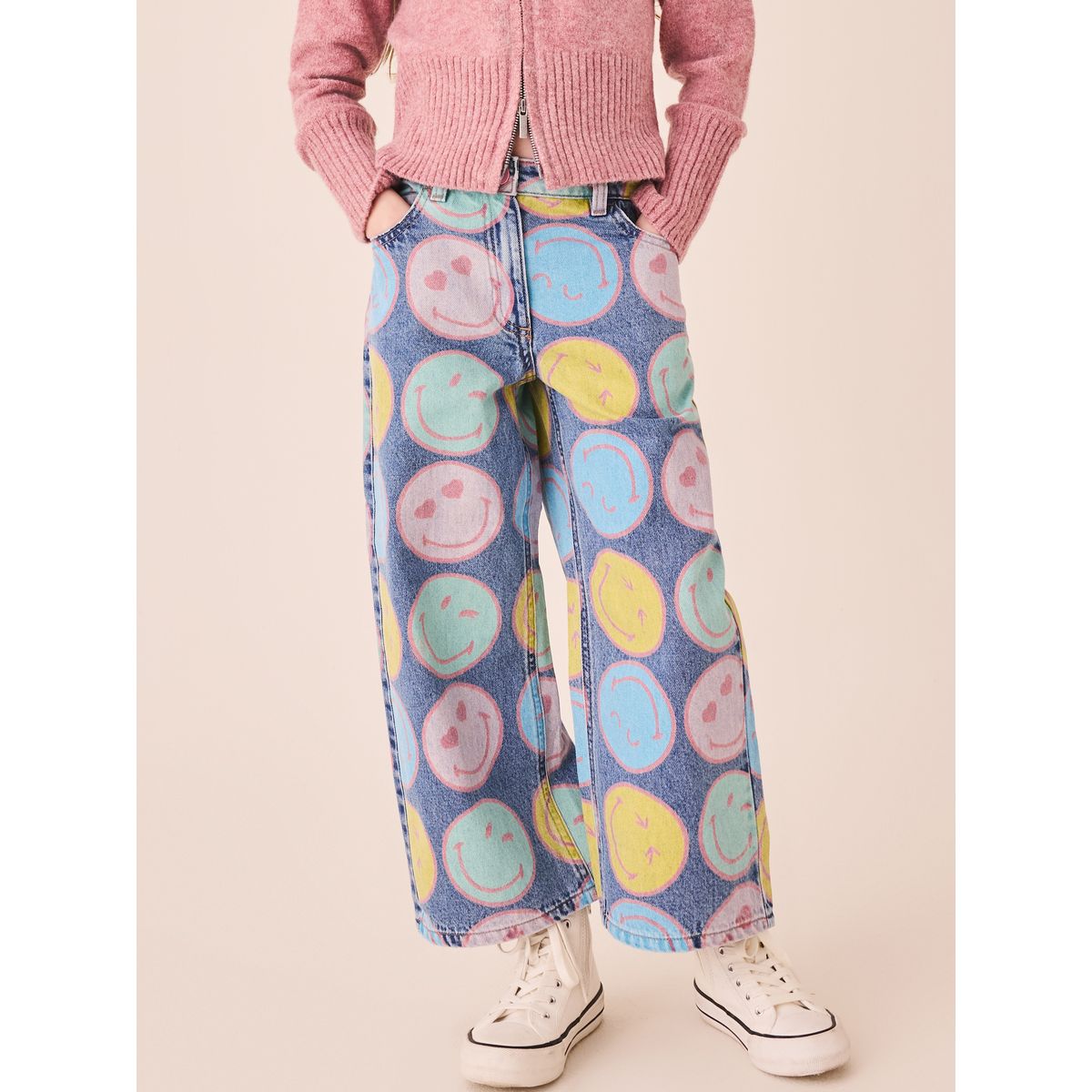 Jean large imprimé smileyworld® bleu moyen, NEXT