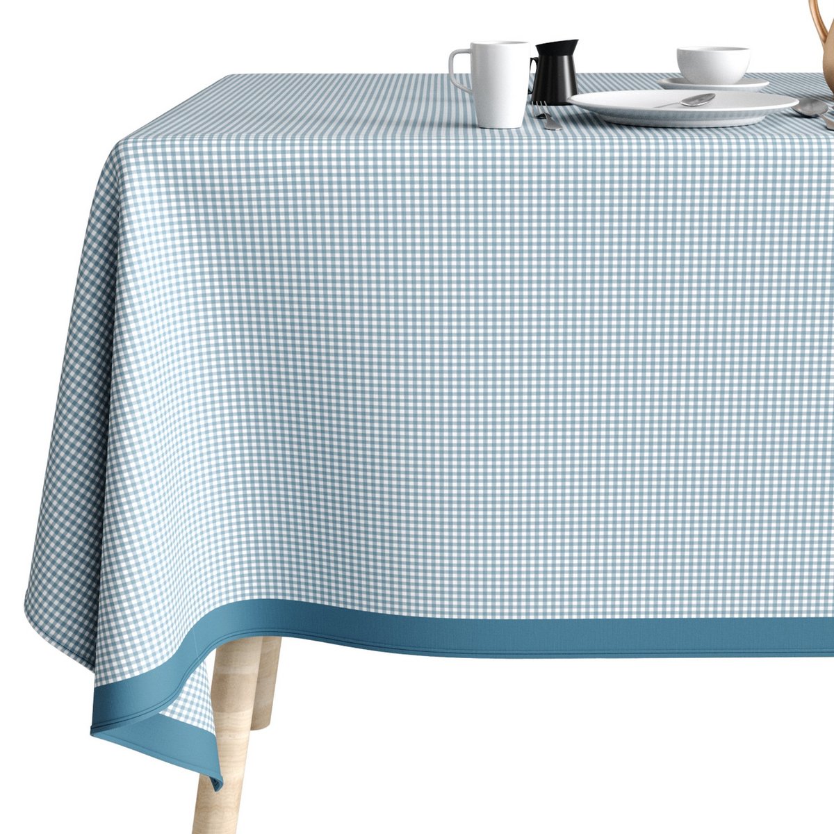 Nappe rectangulaire anti tache Coton Vichy Bleu bleu, EDEN