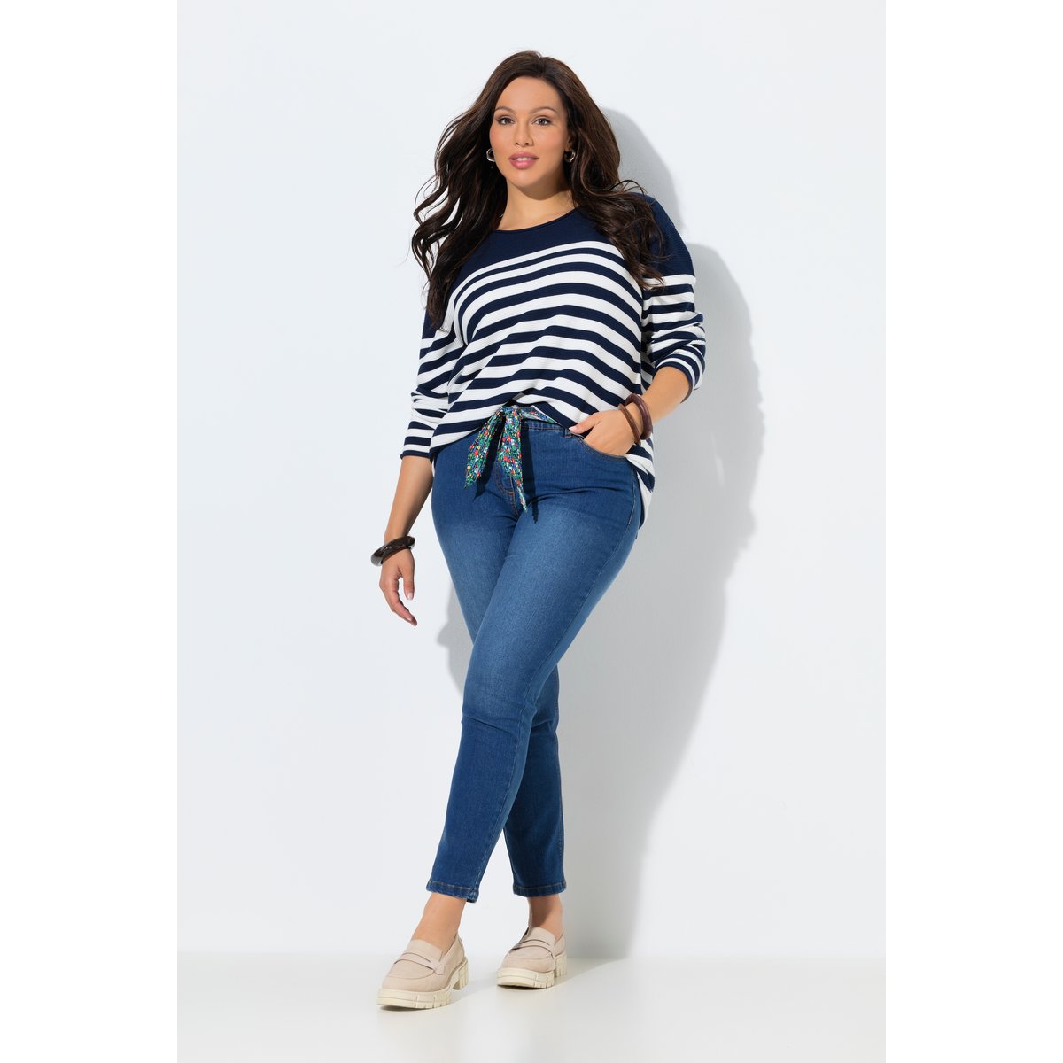 Jean Sarah avec ceinture foulard bleu jean, ULLA POPKEN
