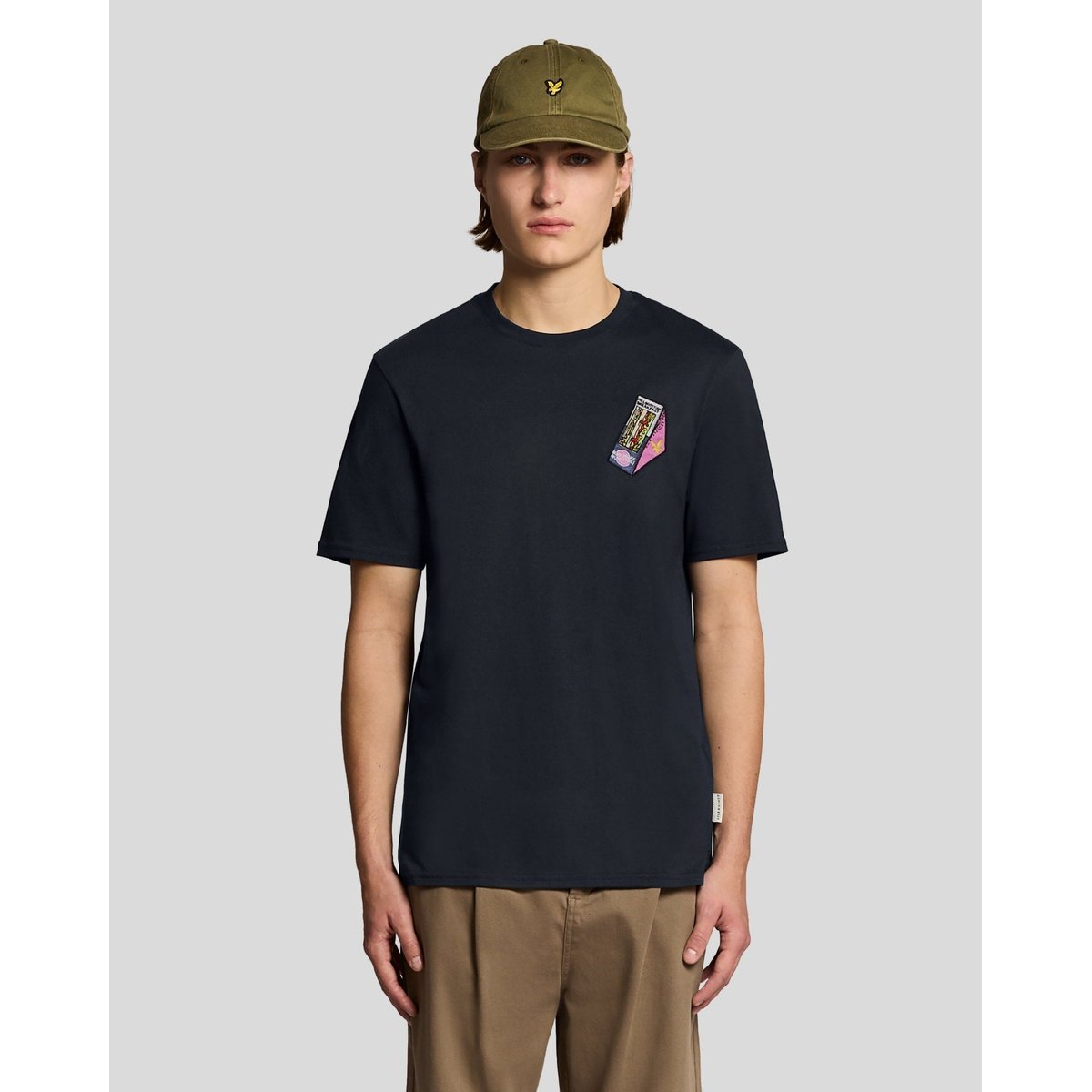 T-shirt brodé graphique col rond bleu foncé marine, LYLE & SCOTT
