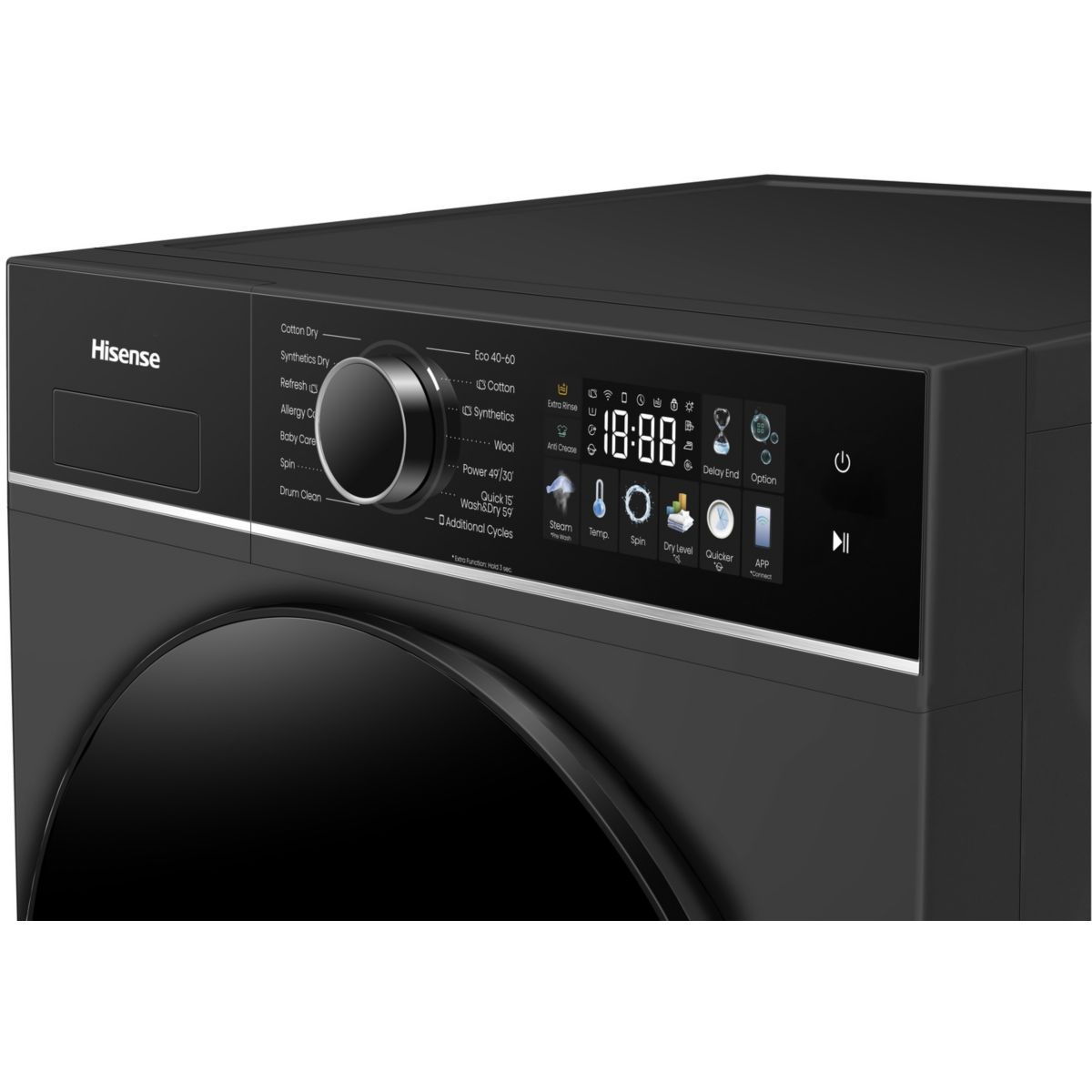 Lave linge séchant hublot WD3I8043BBF2 - 8/5 kg - 1400 tr/min - Classe D - Connecté - Noir couleur unique, HISENSE