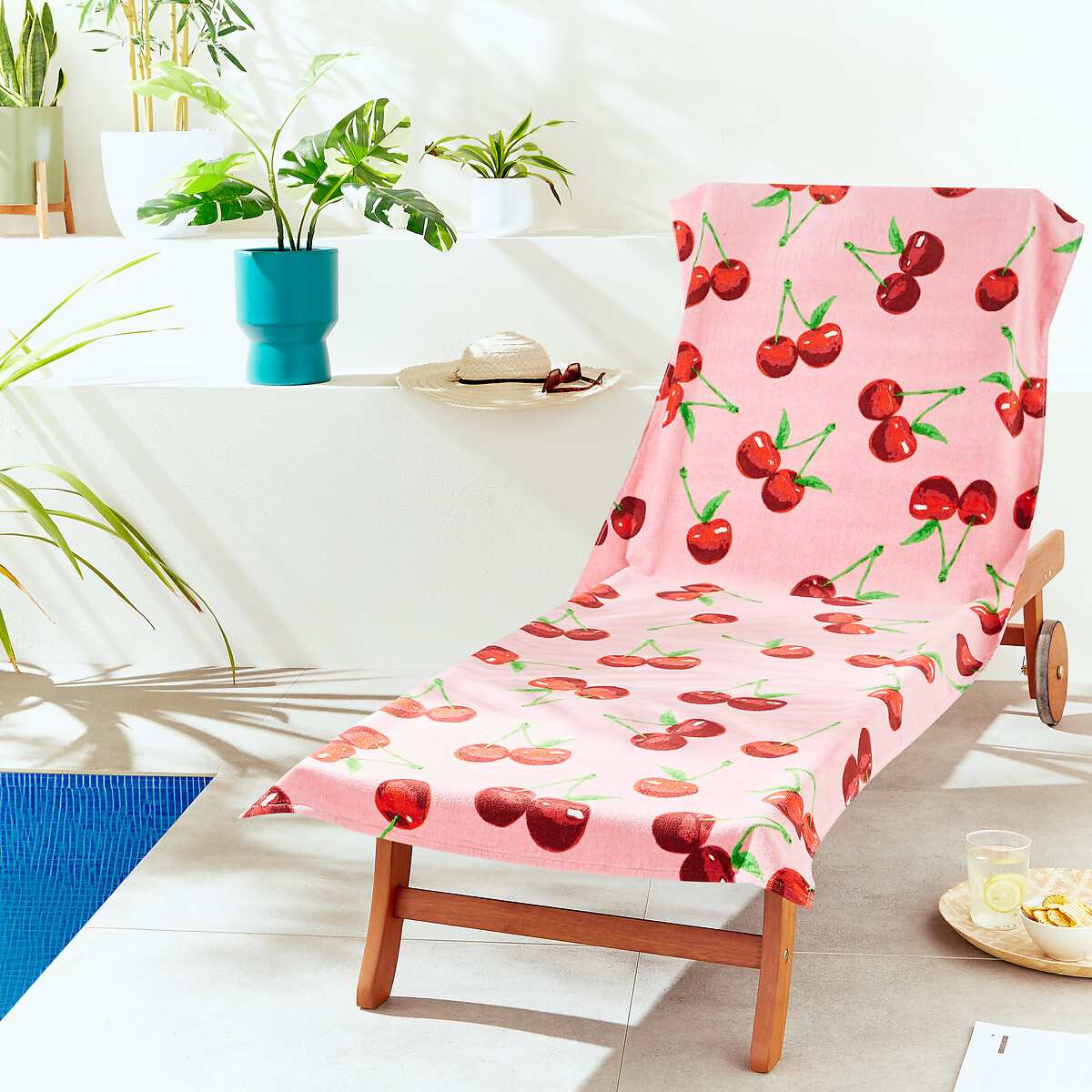 Cherries Cotton Beach Sun Lounger Towel pink, CATHERINE LANSFIELD