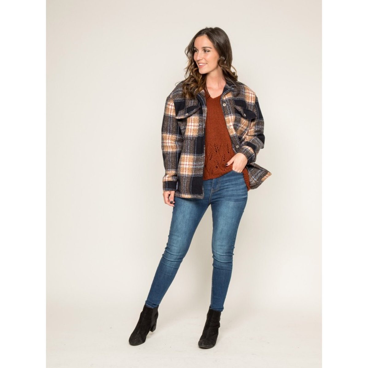 Manteau Court Carreaux Urani bleu marine, DONA LISA