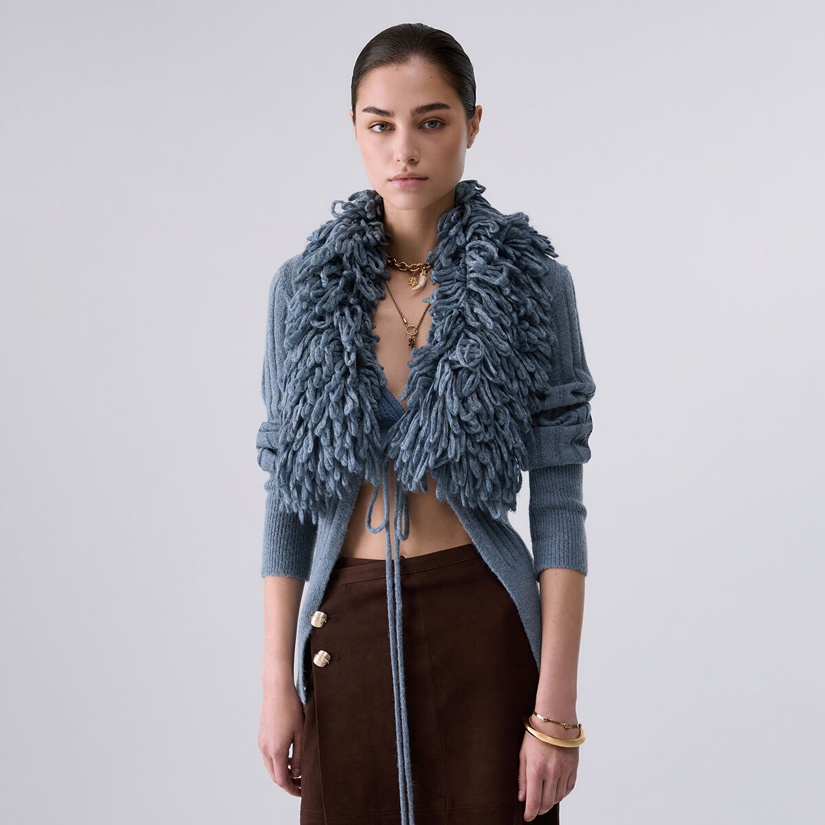 Cardigan en laine et alpaga bleu clair, LIU JO