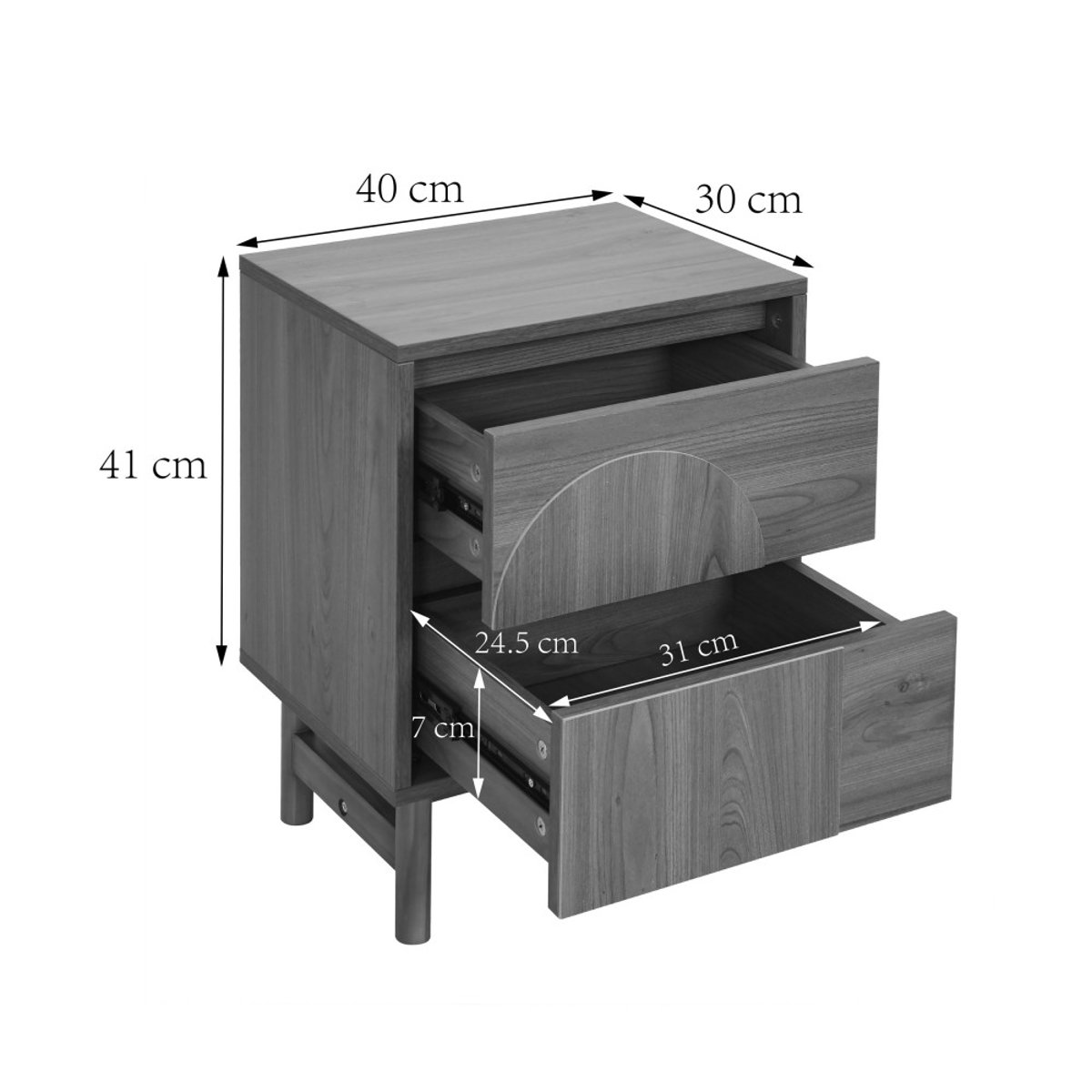 Table de chevet 2 tiroirs en bois- ABBY bois foncé, DRAWER