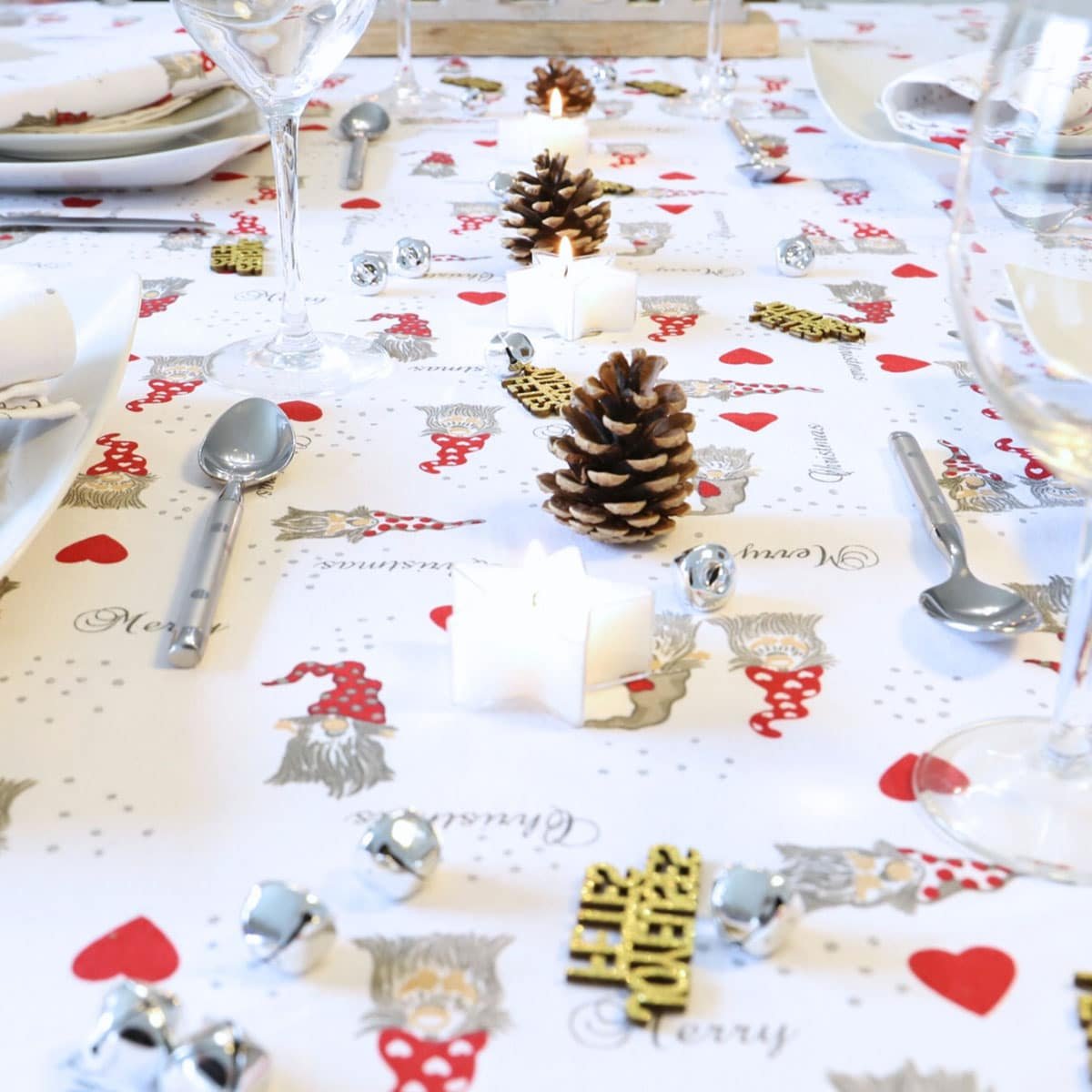 Lot de serviettes de table coton imprimés LUTIN blanc, LINANDELLE