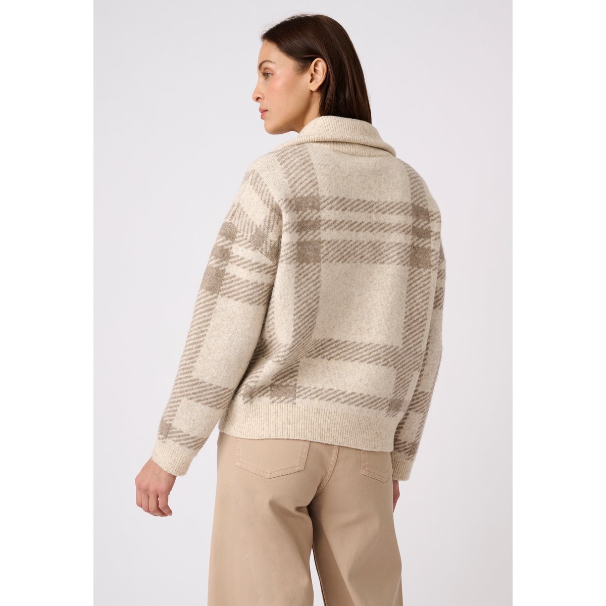 Gilet zippé maille jacquard Thermolactyl marron taupe carreaux, DAMART