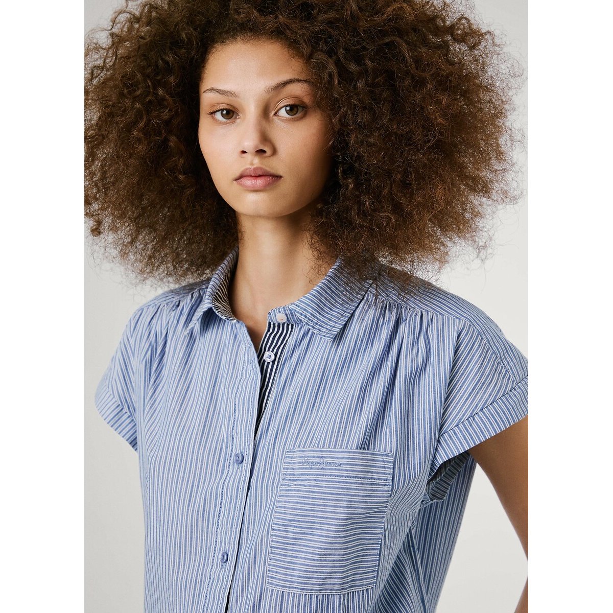 Short Blouse with Fine Stripes blue striped, PEPE JEANS