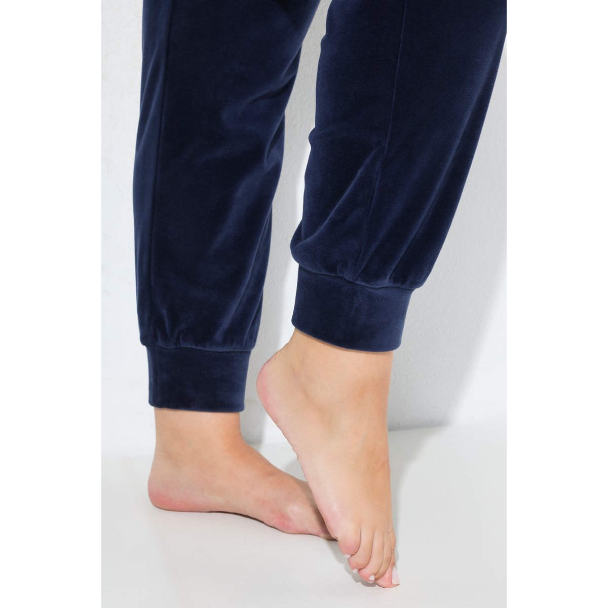 Pantalon homewear, velours ras bleu nuit, ULLA POPKEN
