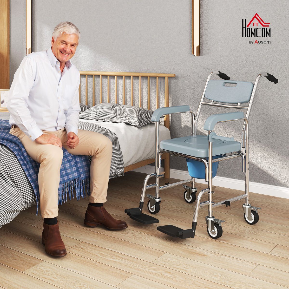 Fauteuil roulant avec cuvette Aluminium Gris gris, HOMCOM