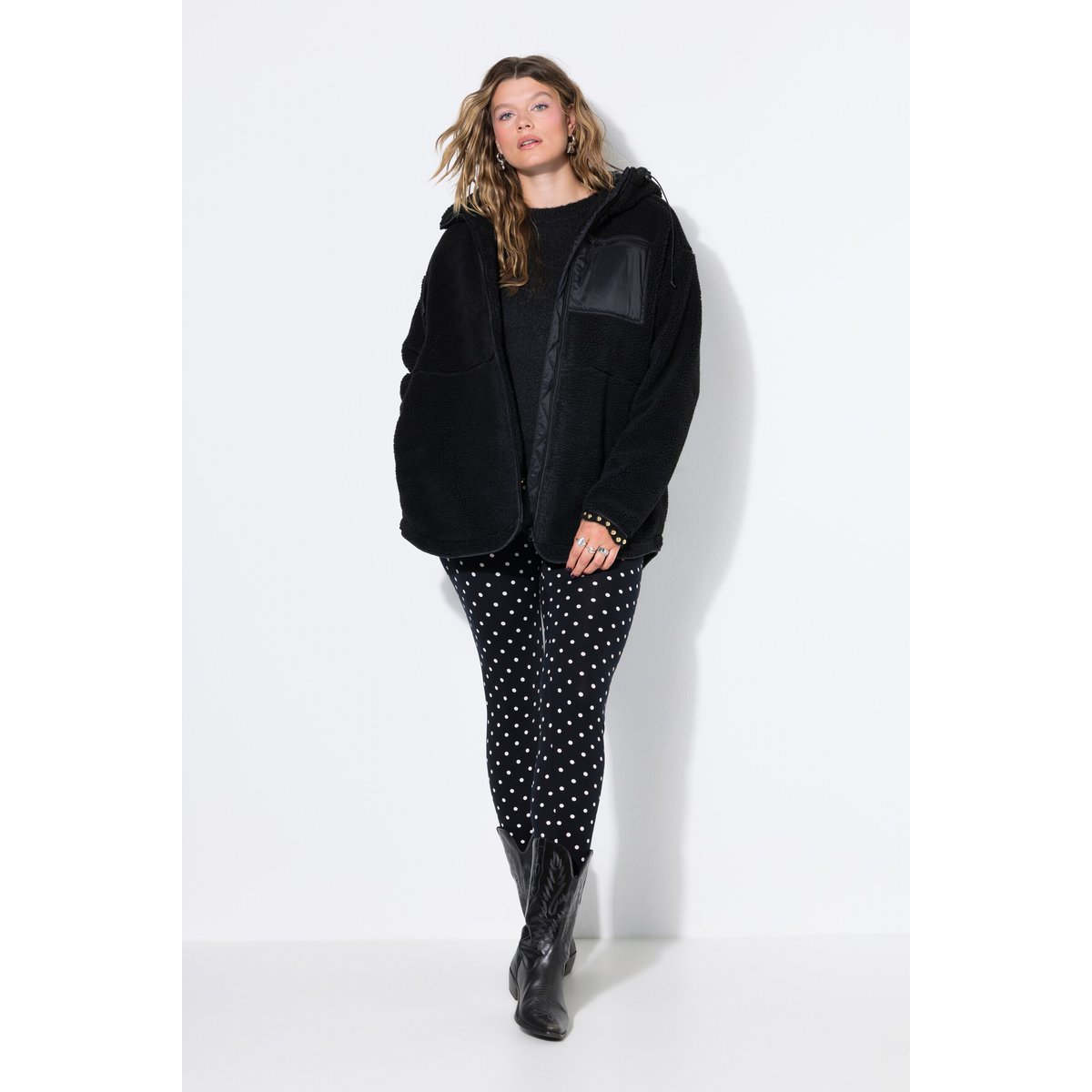 Veste en polaire bouclée, oversized, capuche noir, STUDIO UNTOLD
