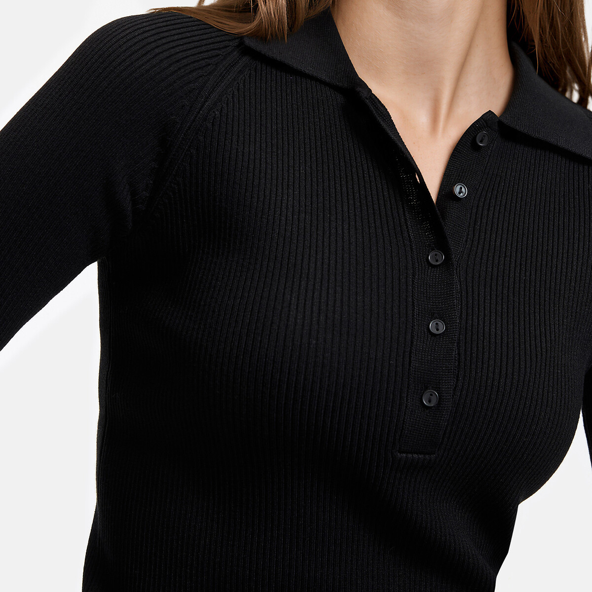 Pull col polo en viscose mélangée noir, LA REDOUTE COLLECTIONS