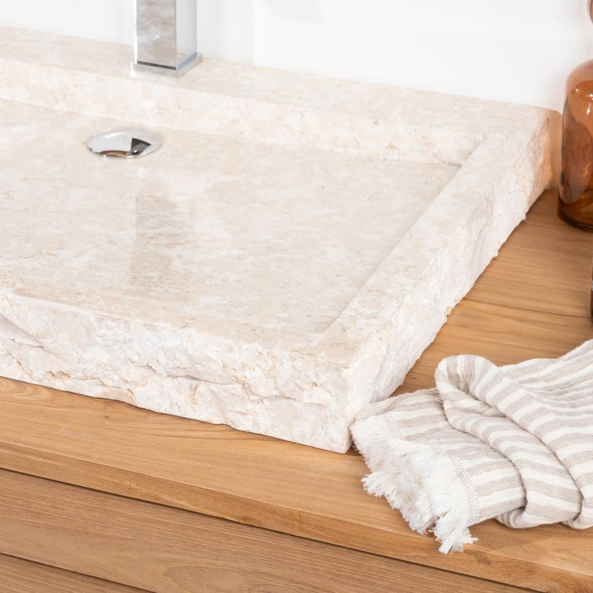 Grande vasque à poser en pierre marbre rectangle 70cm COSY crème, WANDA COLLECTION